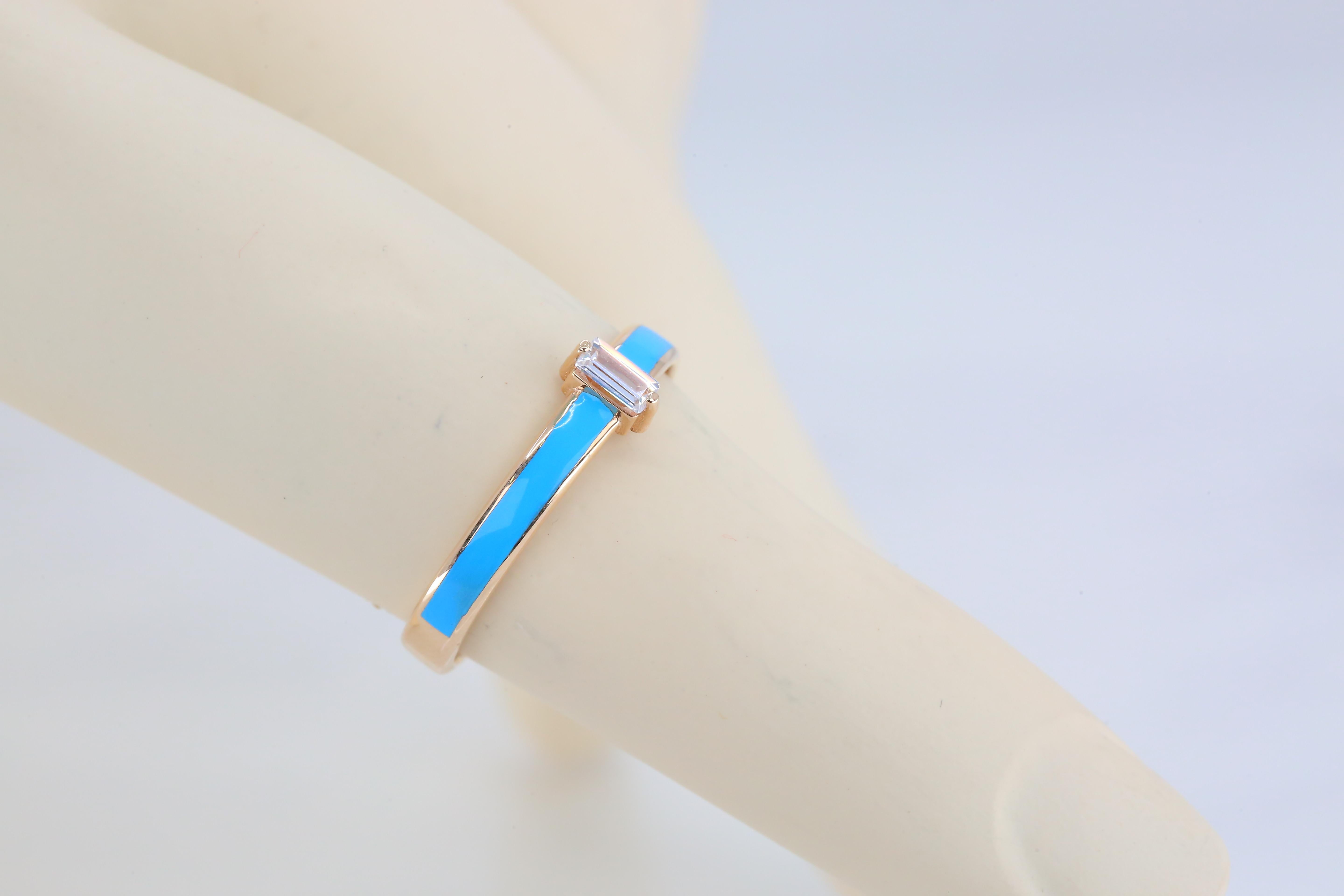 14k Gold Ringmodelle, Daily Ring, Emaille-Ring, Baguette-Steinring, kombinierbarer R () 7