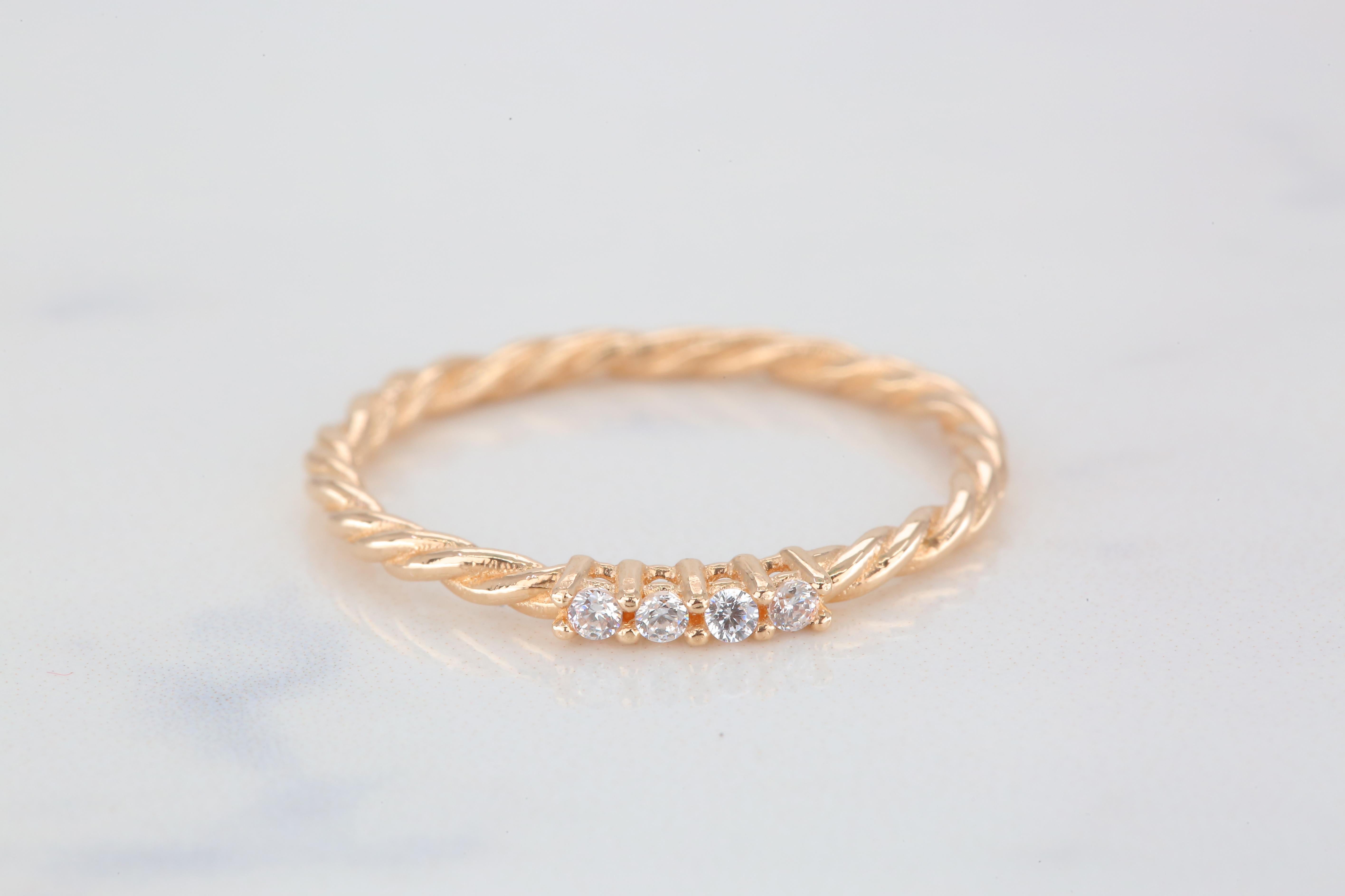 Im Angebot: 14K Goldring Modelle, tägliche Ringe, gedrehter Ring, kombinierbarer Ring, Goldring () 2