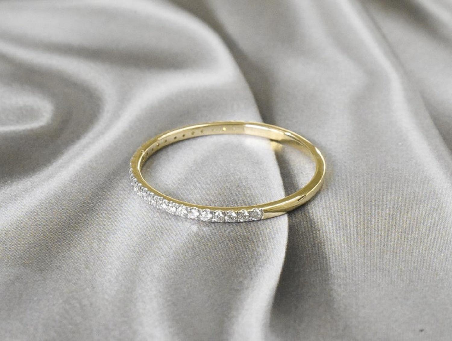 For Sale:  14k Gold Ring Thin Diamond Half Eternity Ring Stackable Diamond Ring 3