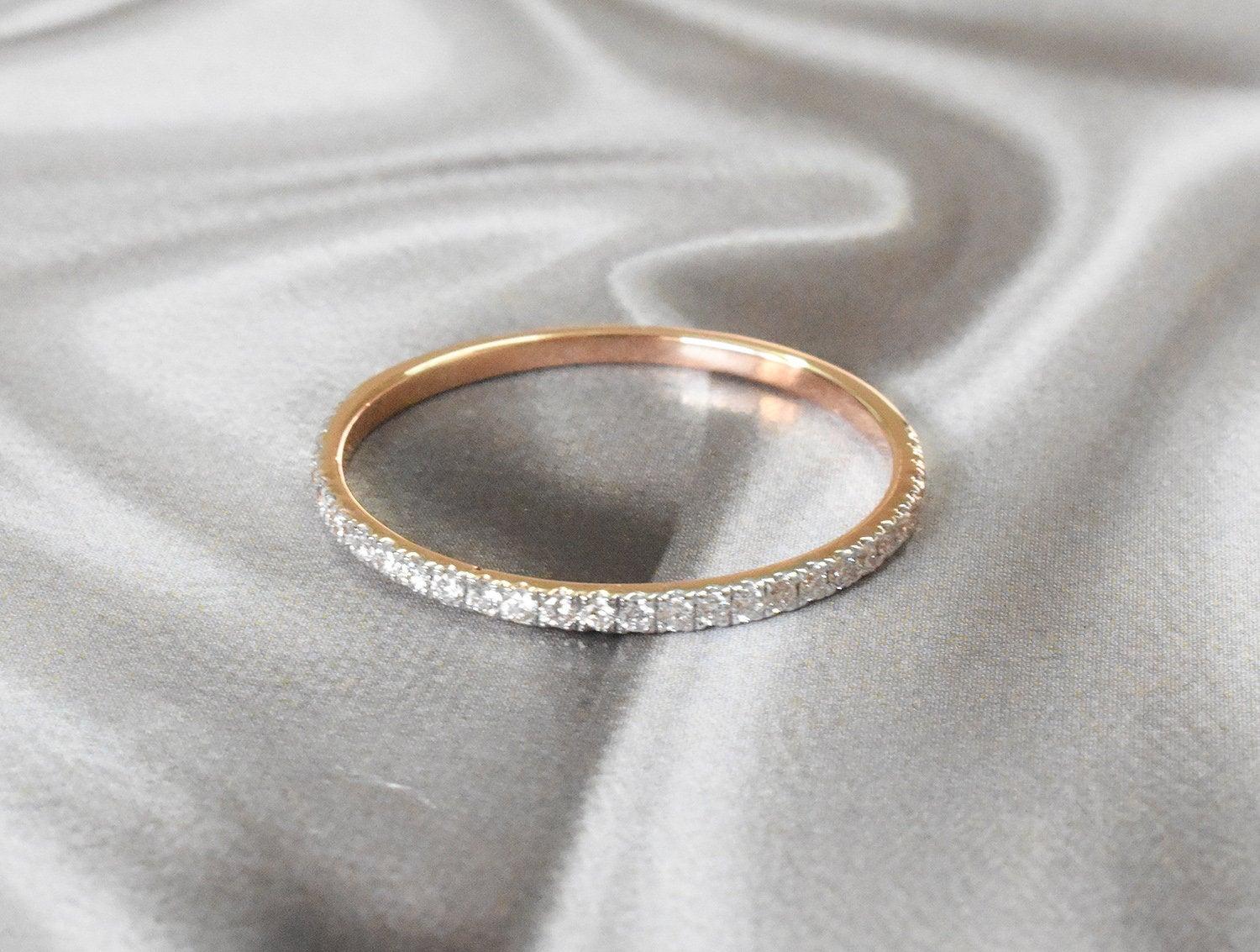 For Sale:  14k Gold Ring Thin Diamond Half Eternity Ring Stackable Diamond Ring 5