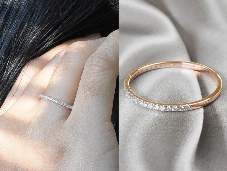 Customizable 14k Gold Ring Thin Diamond Half Eternity Ring Stackable ...