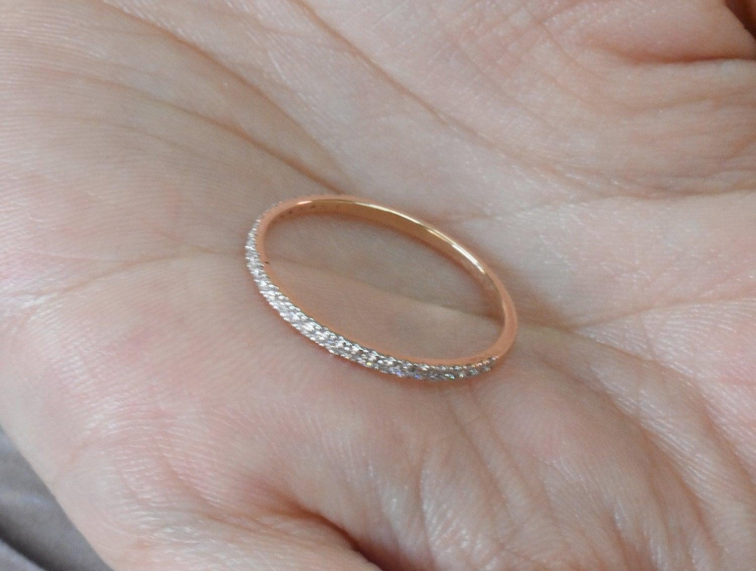 For Sale:  14k Gold Ring Thin Diamond Half Eternity Ring Stackable Diamond Ring 8