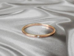 14k Gold Ring Thin Gold One Diamond Ring Band Stackable Stacking Ring