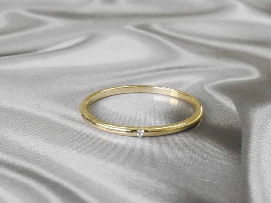 For Sale:  14k Gold Ring Thin Gold One Diamond Ring Band Stackable Stacking Ring 3