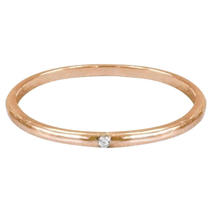 Customizable 14k Gold Ring Thin Gold One Diamond Ring Band Stackable ...