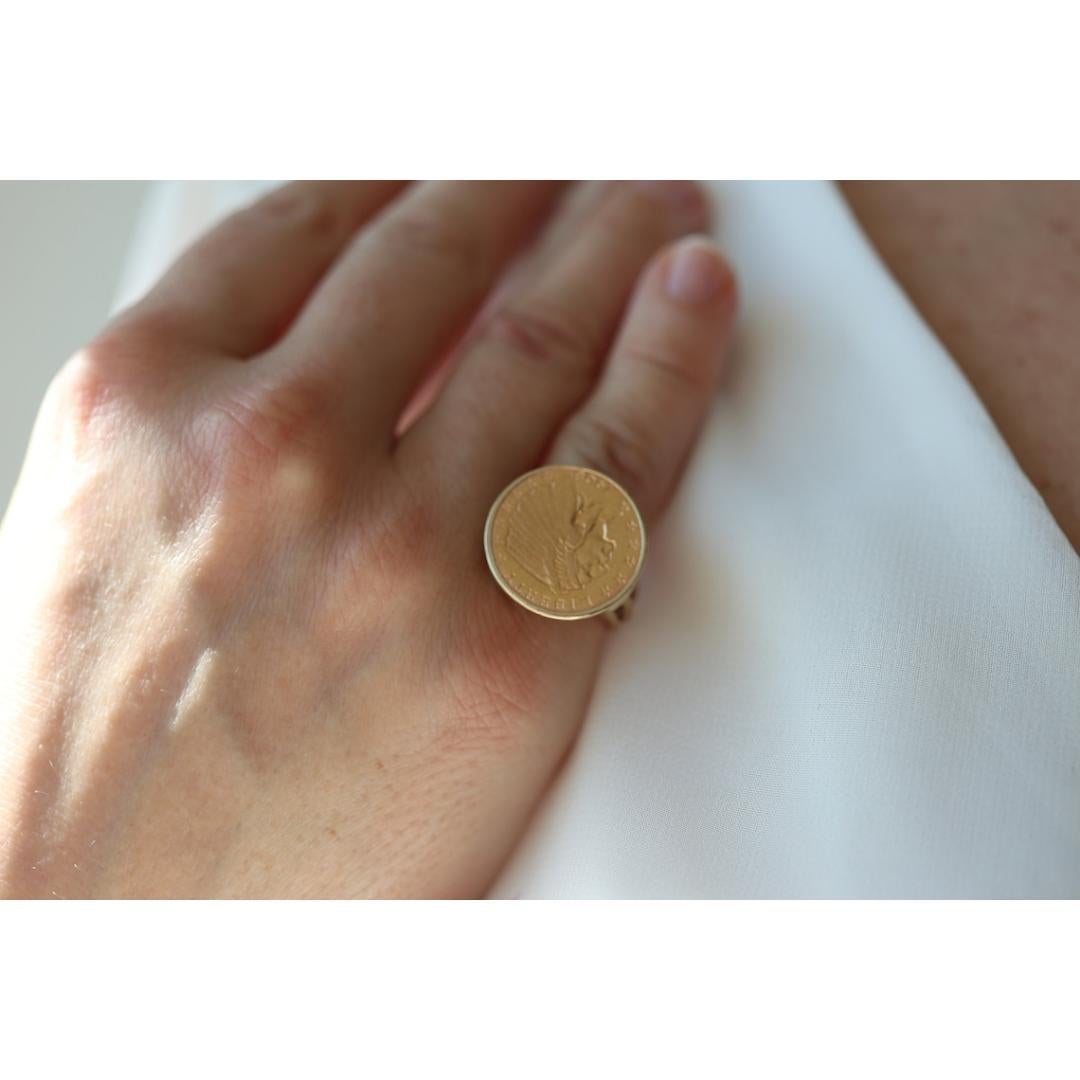 14k Gold ring with a 22K 2.5 Dollar 1908 Indian Chief Head Coin bezel set. Bezel 6
