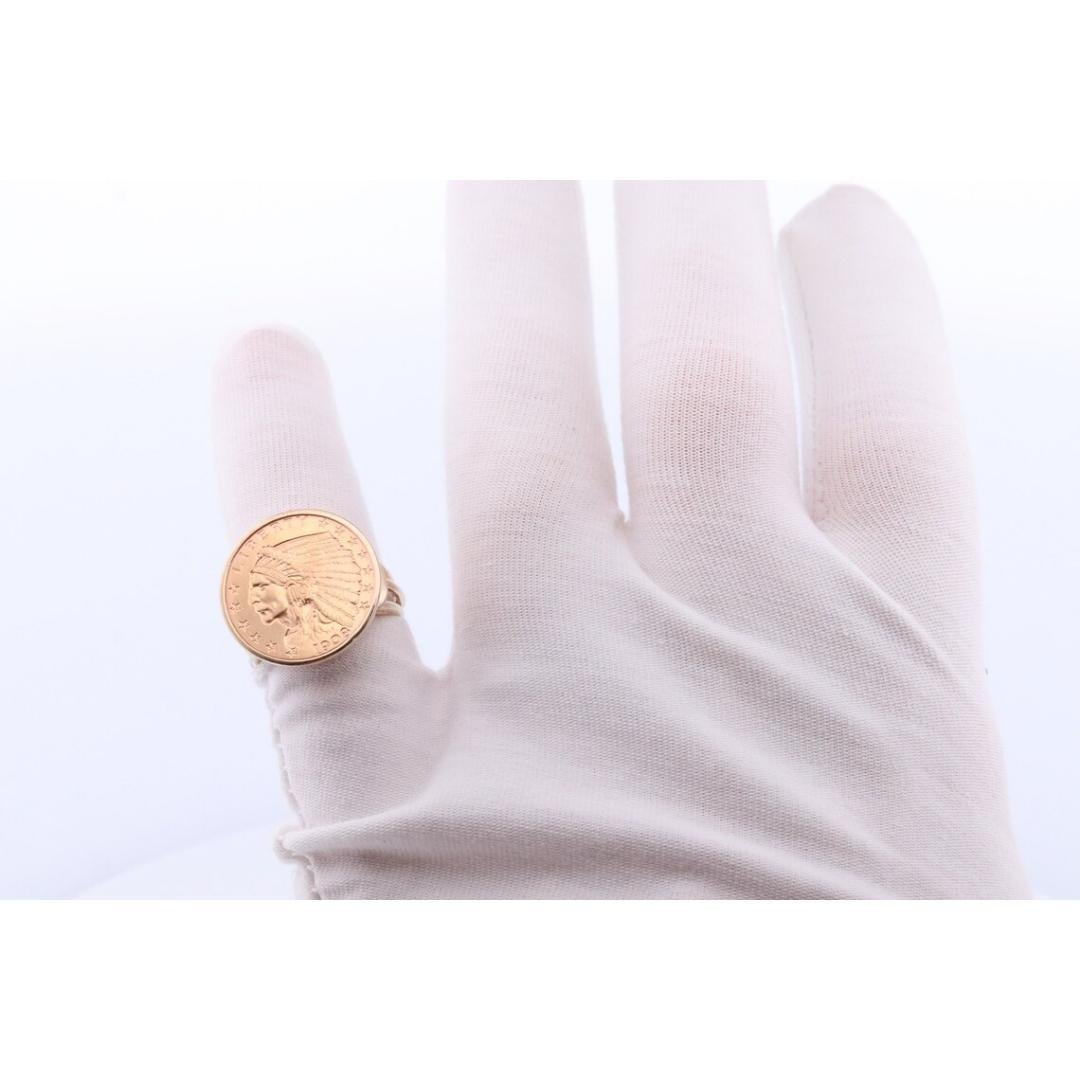 14k Gold ring with a 22K 2.5 Dollar 1908 Indian Chief Head Coin bezel set. Bezel 4