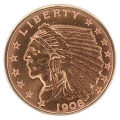 14k Gold ring with a 22K 2.5 Dollar 1908 Indian Chief Head Coin bezel set. Bezel