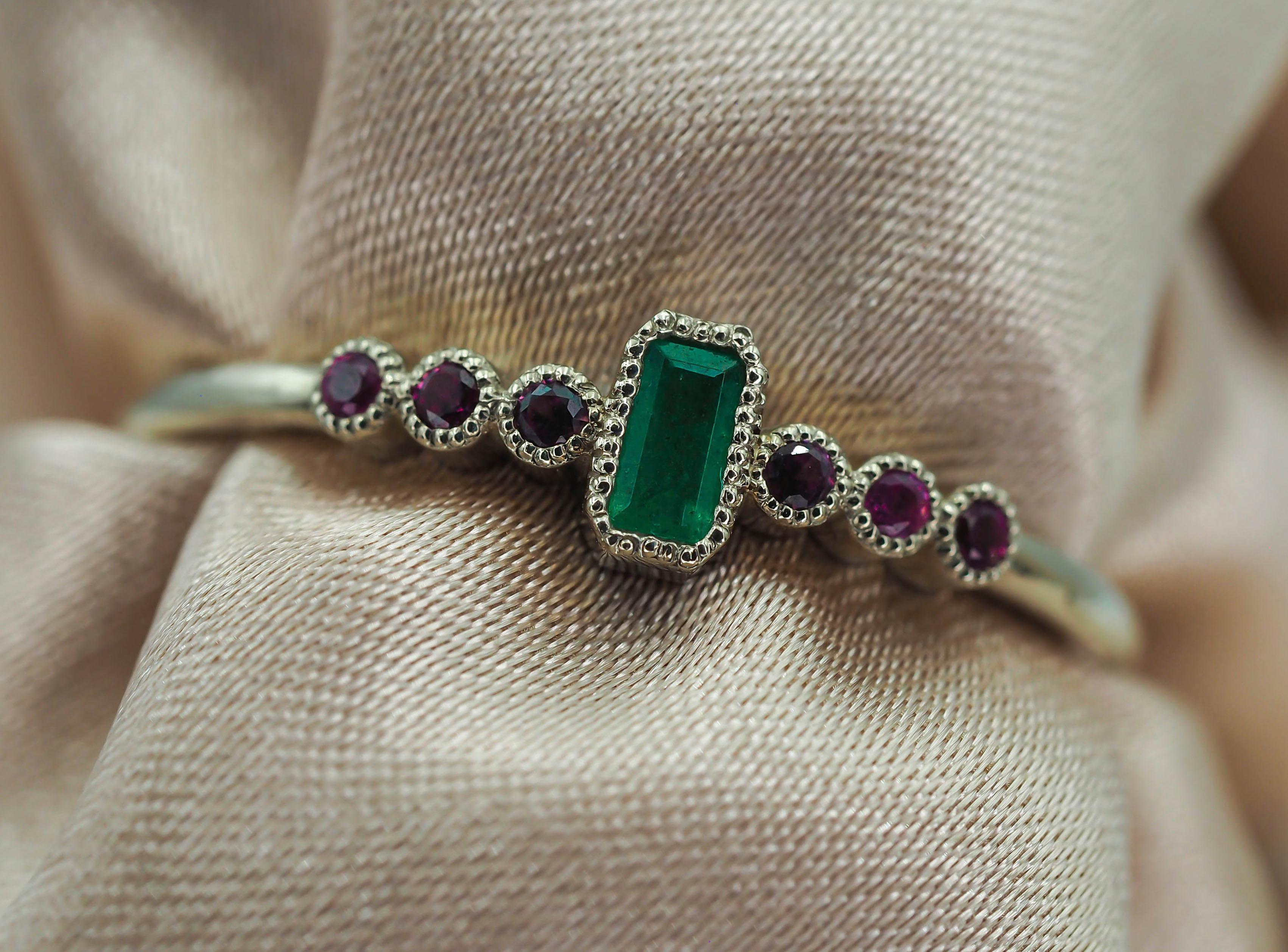 For Sale:  Baguette Cut Emerald and Sapphires 14k gold ring! 8