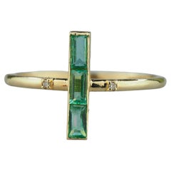 14k Gold Ring with Baguette Emerald and Diamonds