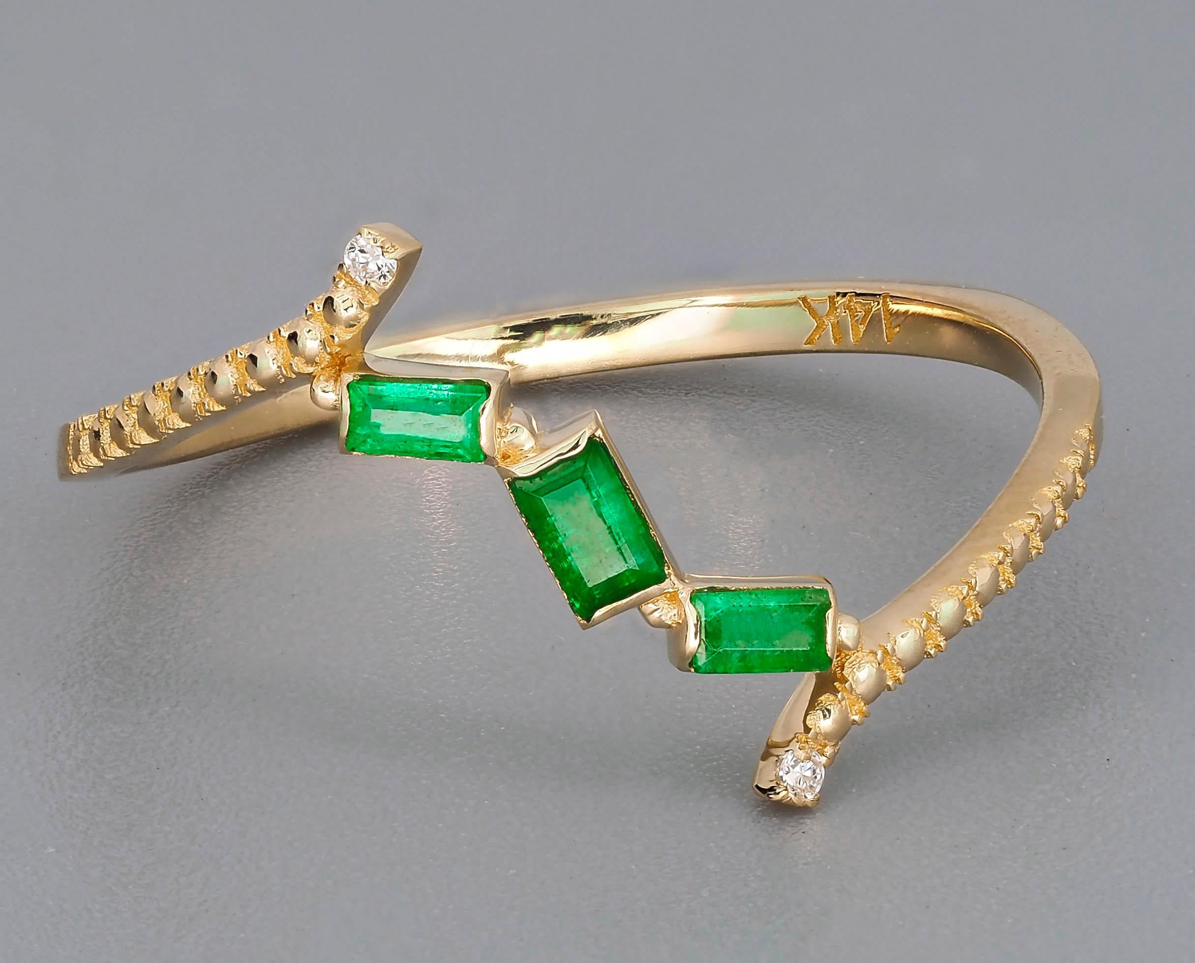 For Sale:  14k Gold Ring with Baguette Emeralds and Diamonds! 7