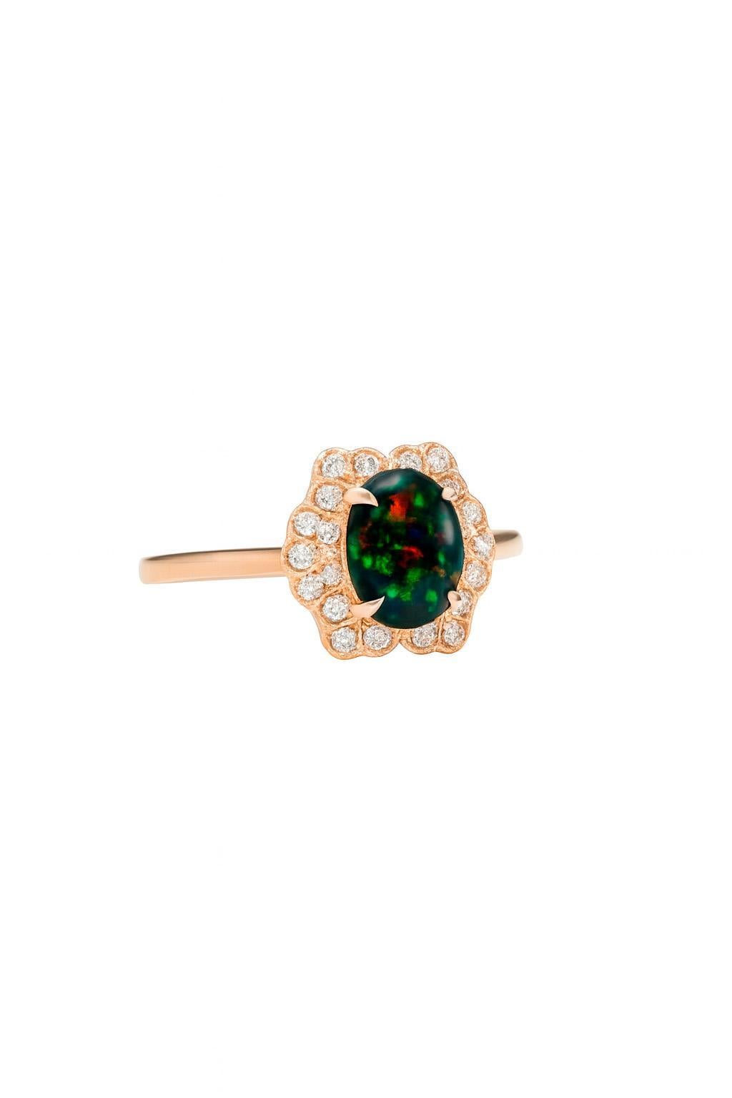 Im Angebot: 14k Goldring mit schwarzem Opal-Cabochon () 5