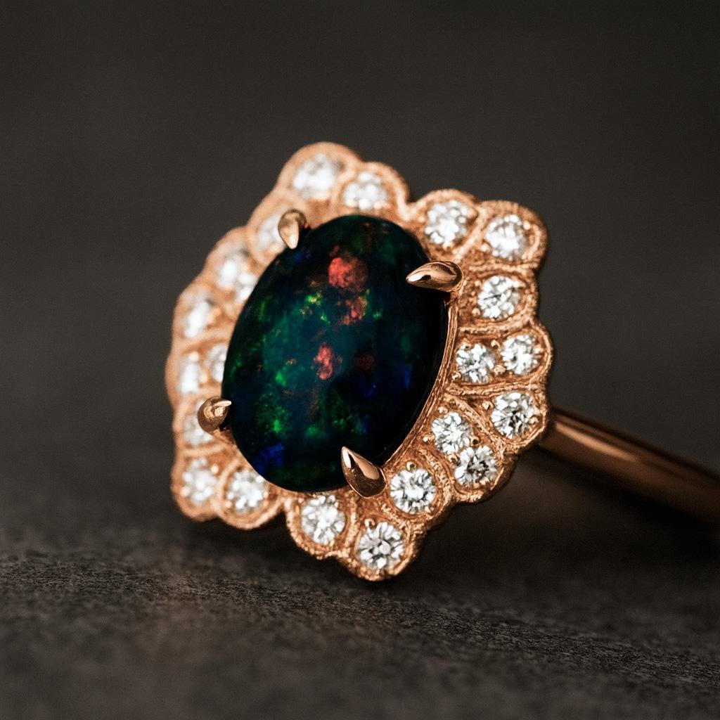 Im Angebot: 14k Goldring mit schwarzem Opal-Cabochon () 6