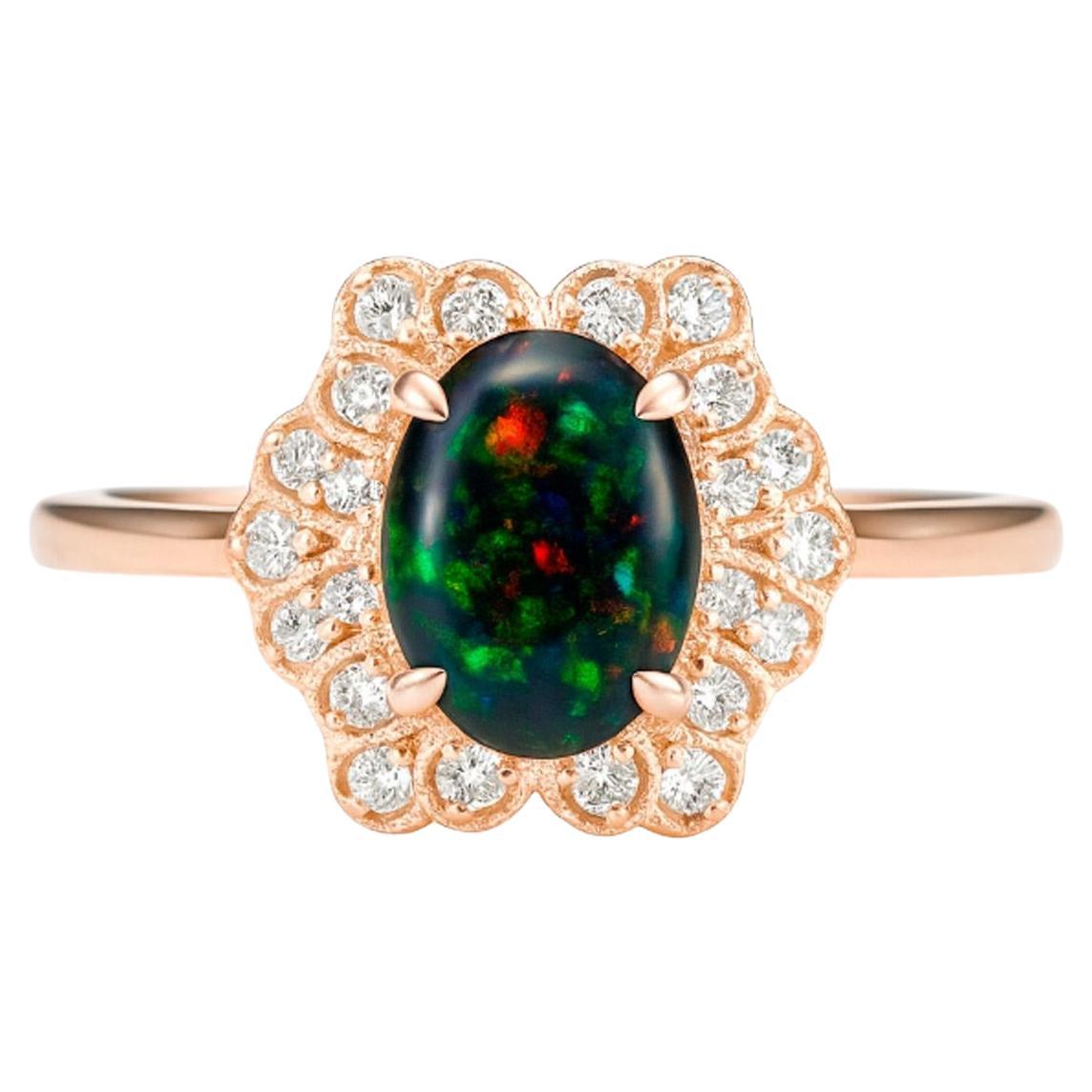 Bague en or 14k avec cabochon d
opale noire