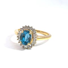 14k Gold Ring with Blue Topaz & Baguette Diamonds