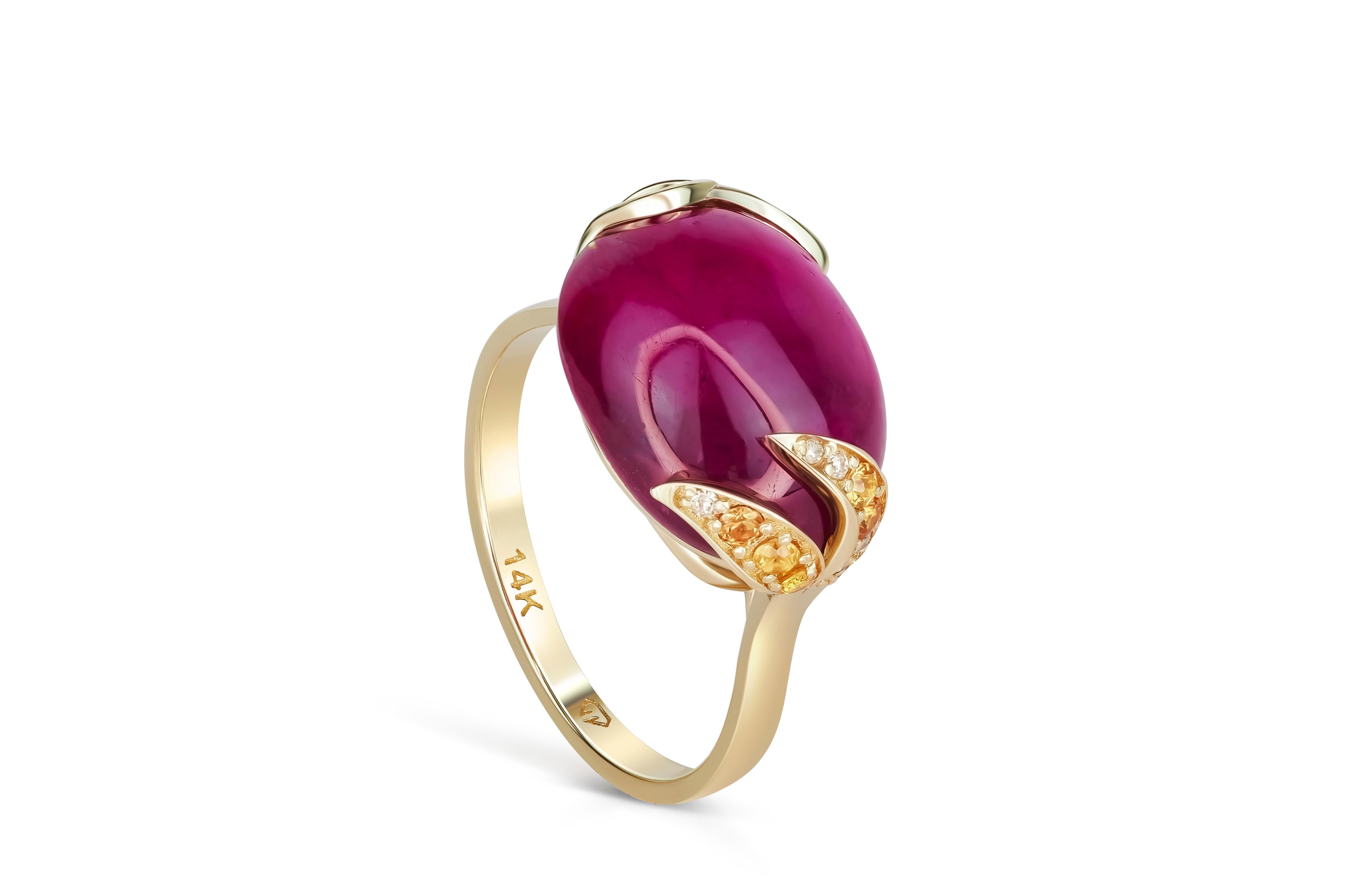 Modern 14k Gold Ring with Cabochon Ruby For Sale