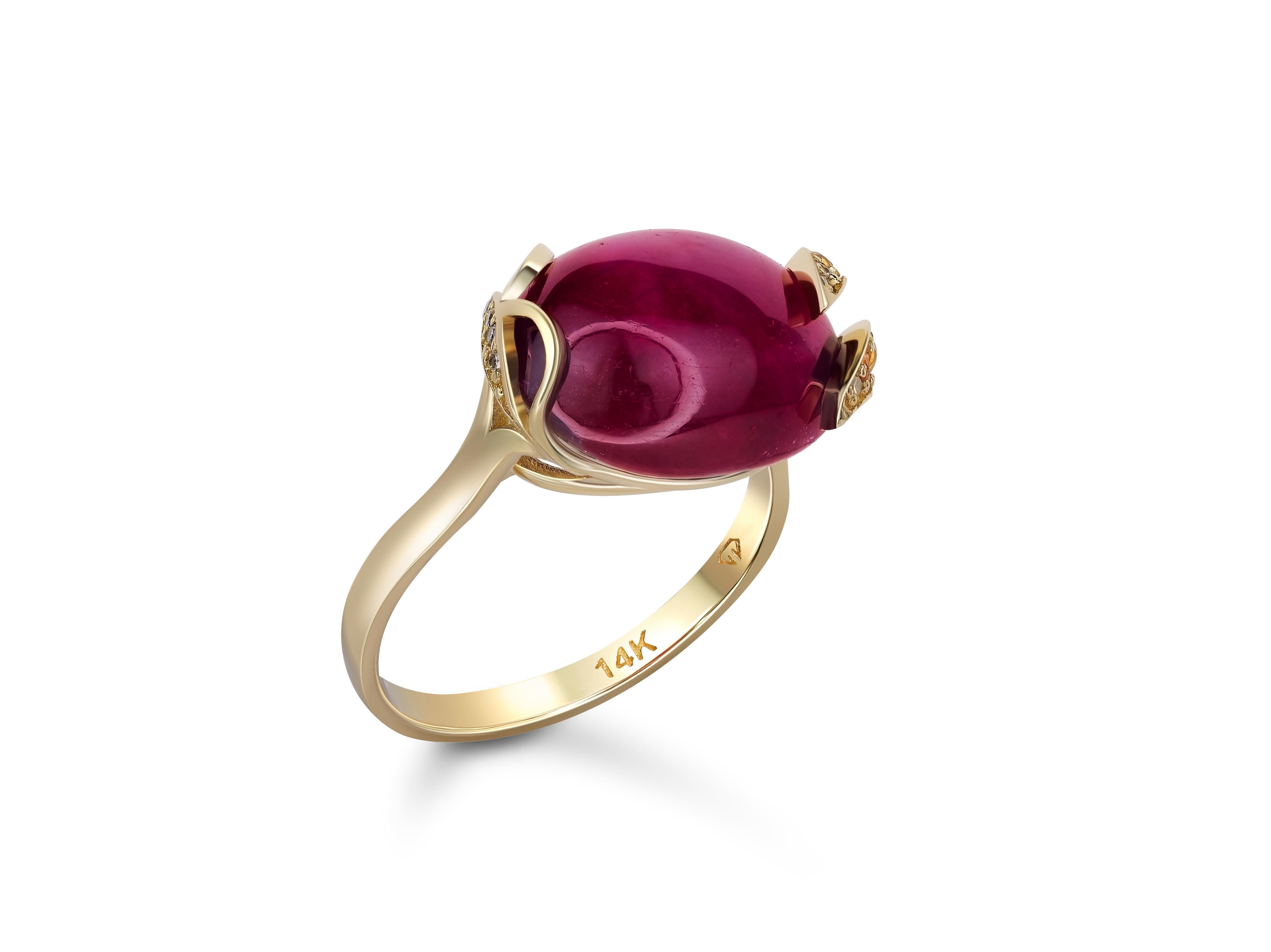 14k Gold Ring with Cabochon Ruby In New Condition For Sale In Istanbul, TR
