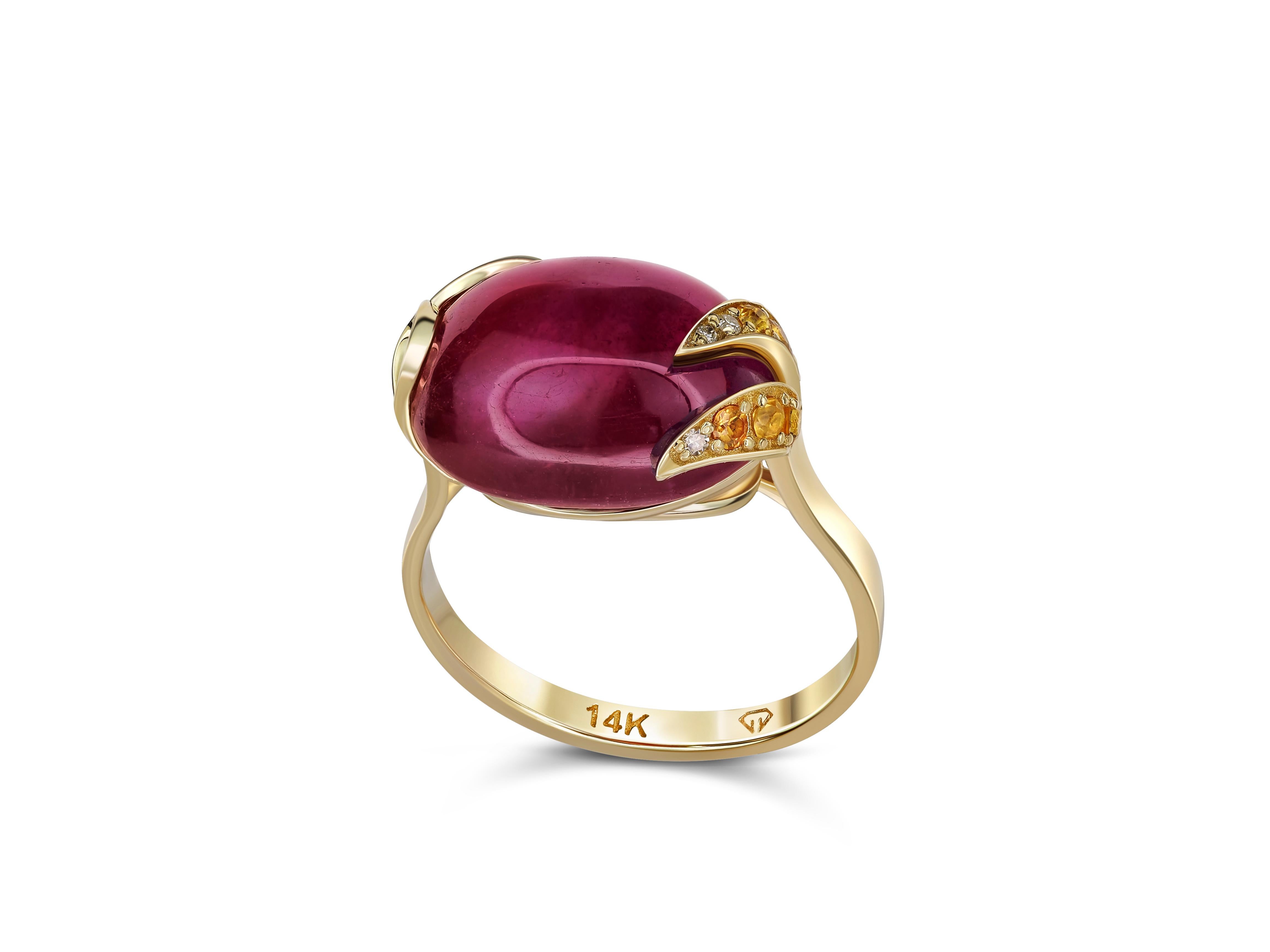 Women's 14k Gold Ring with Cabochon Ruby For Sale