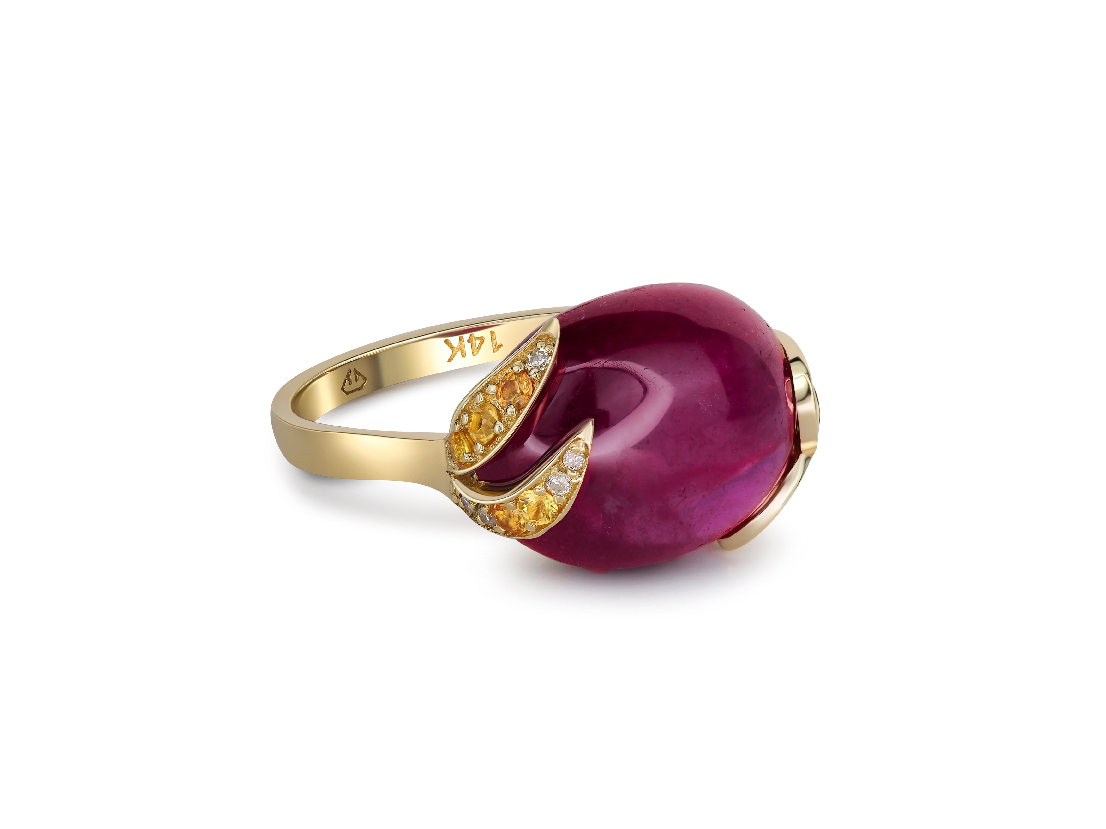 14k Gold Ring with Cabochon Ruby For Sale 1