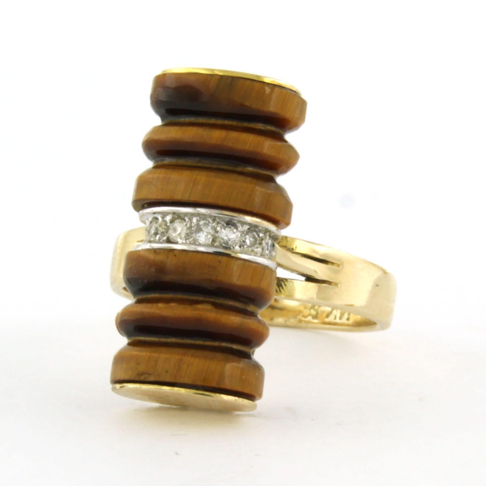 Anillo de oro de 14k con ojo de gato y diamante talla brillante de hasta 0,09 ct 6,5 gramos Corte brillante en venta