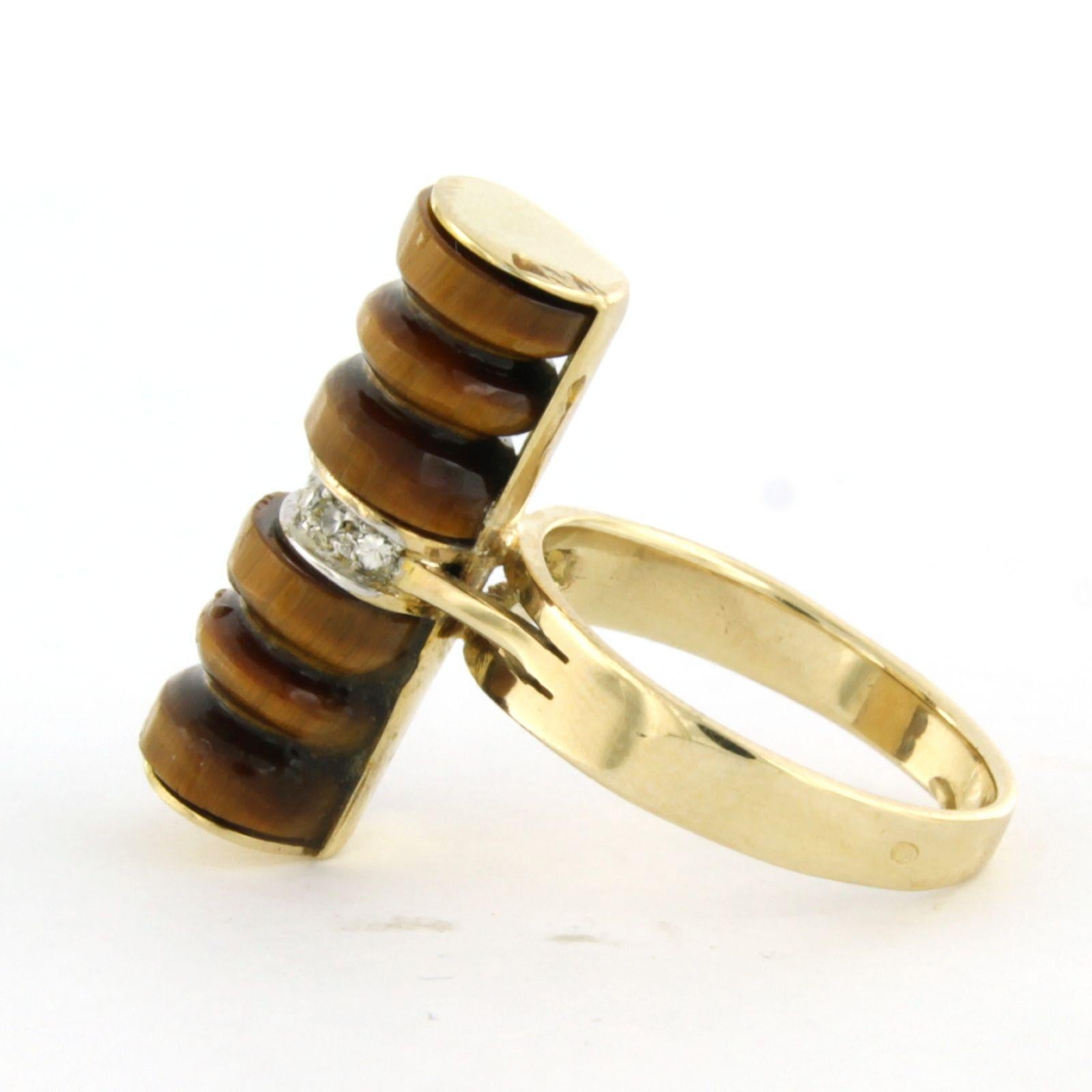 De las mujeres Anillo de oro de 14k con ojo de gato y diamante talla brillante de hasta 0,09 ct 6,5 gramos en venta