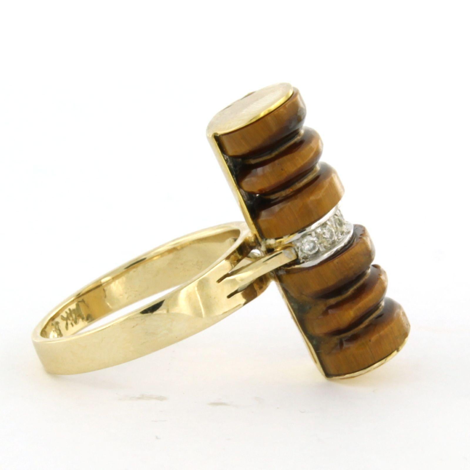 Anillo de oro de 14k con ojo de gato y diamante talla brillante de hasta 0,09 ct 6,5 gramos en venta 1