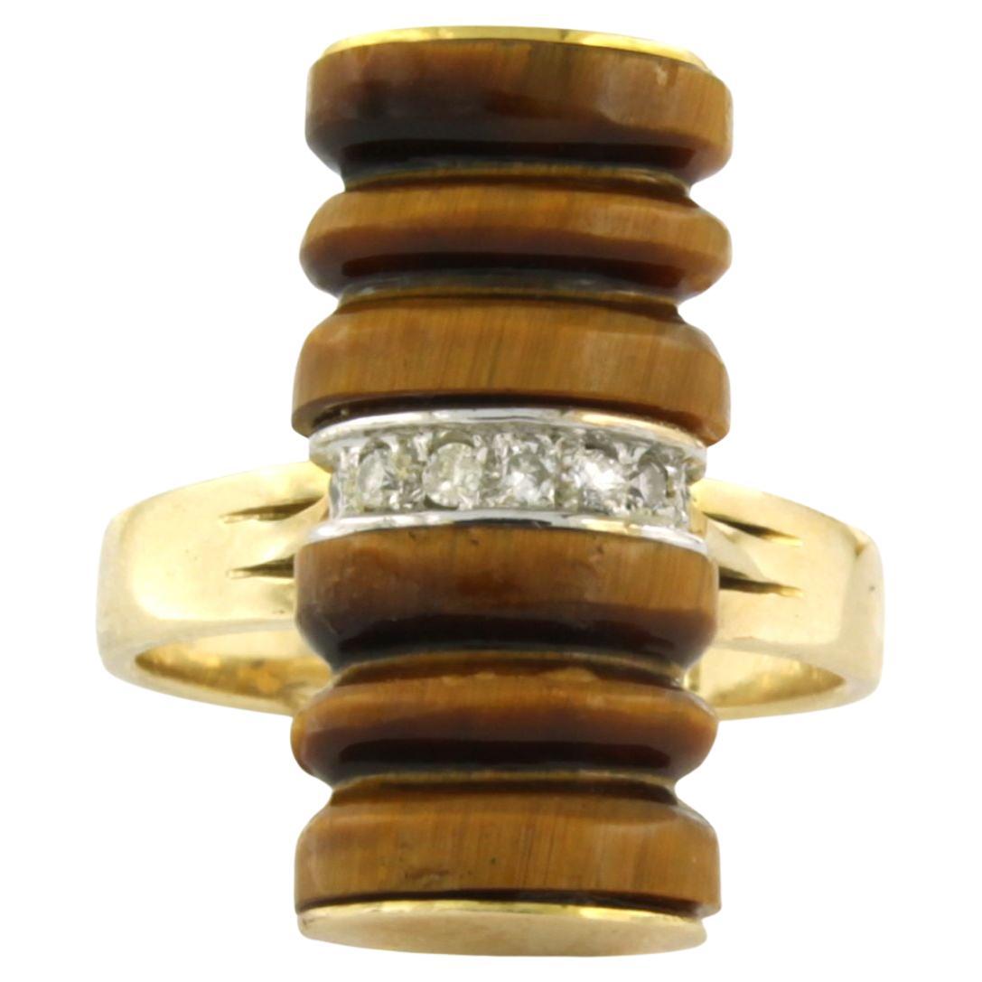 Anillo de oro de 14k con ojo de gato y diamante talla brillante de hasta 0,09 ct 6,5 gramos en venta