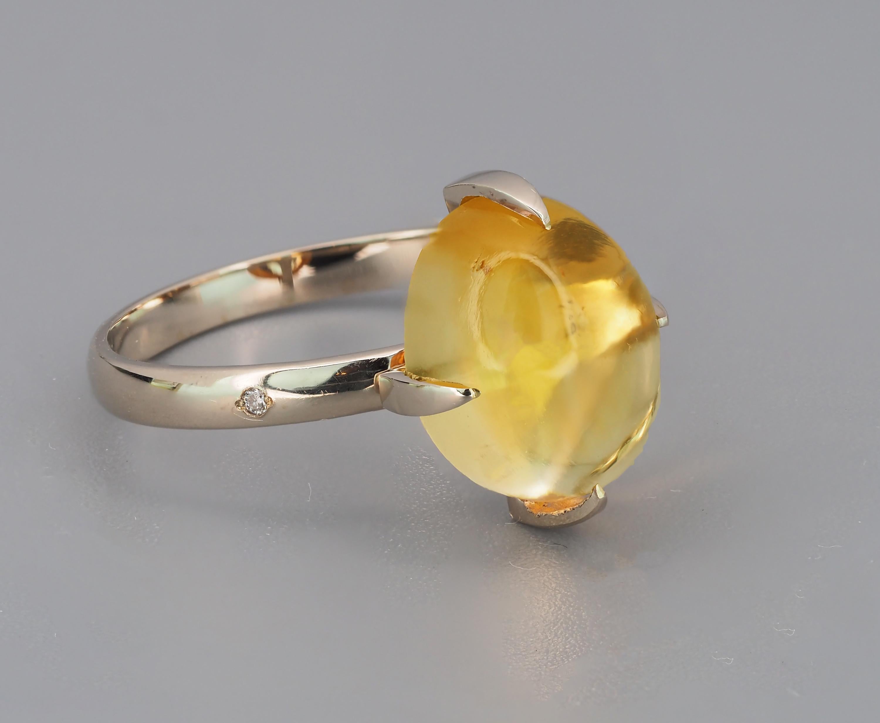 For Sale:  14k Gold Ring with Citrine Cabochon and Diamonds 3