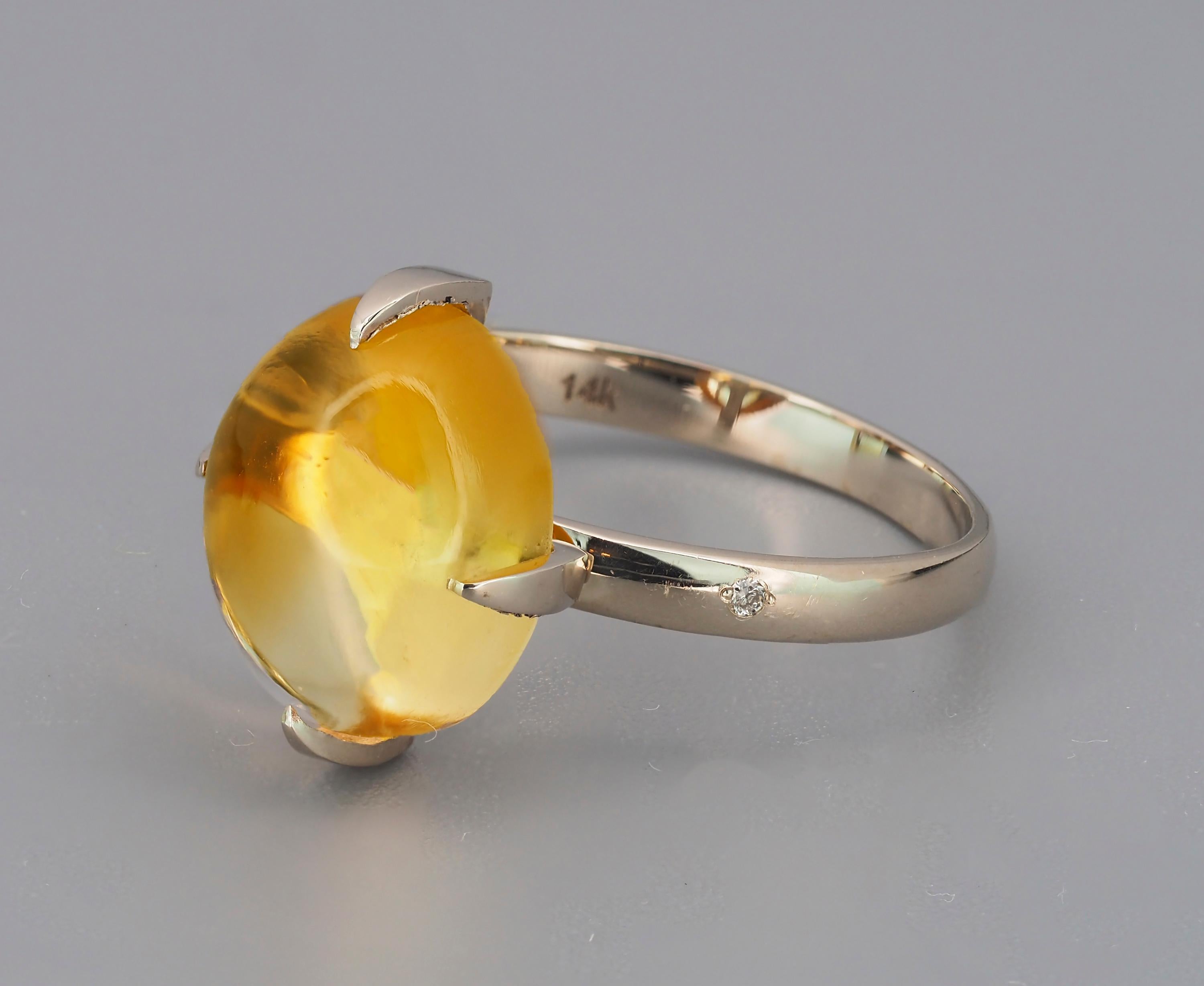 For Sale:  14k Gold Ring with Citrine Cabochon and Diamonds 4