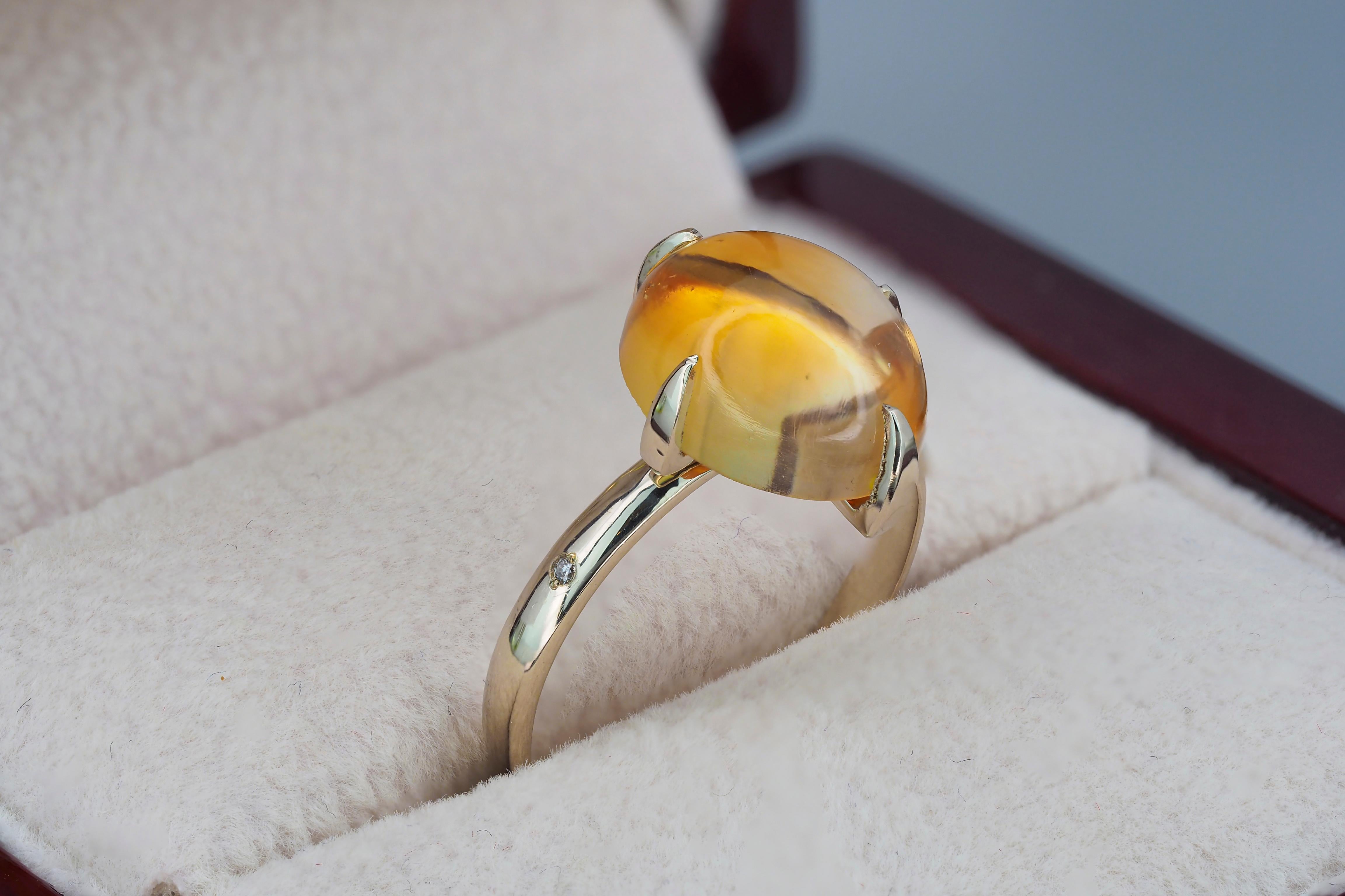 For Sale:  14k Gold Ring with Citrine Cabochon and Diamonds 6