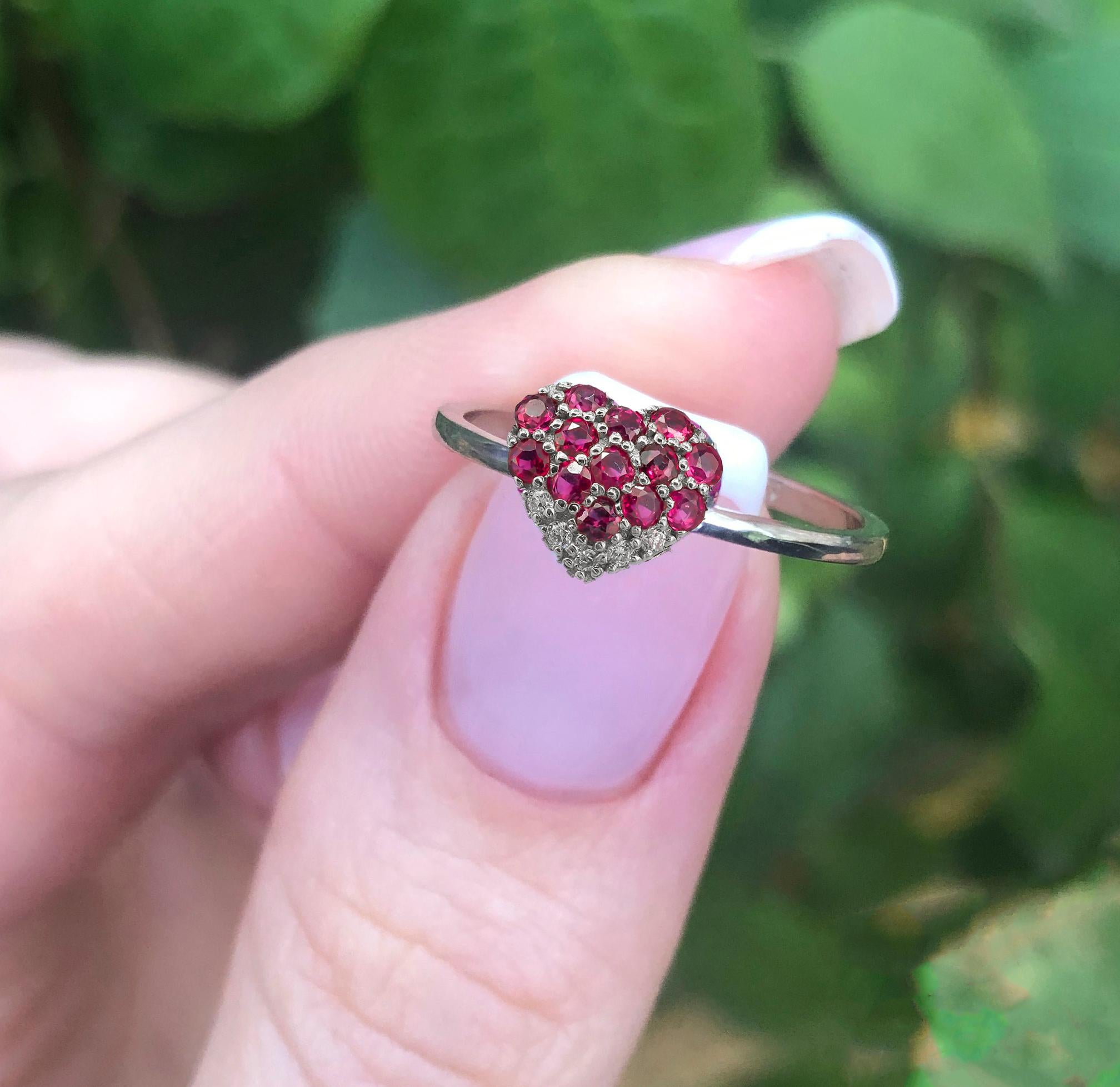 For Sale:  14 karat Gold Ring with Diamonds and Rubies. Heart Gold Ring. Love ring. 2