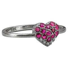 14k Gold Ring with Diamonds and Rubies, Heart Gold Ring