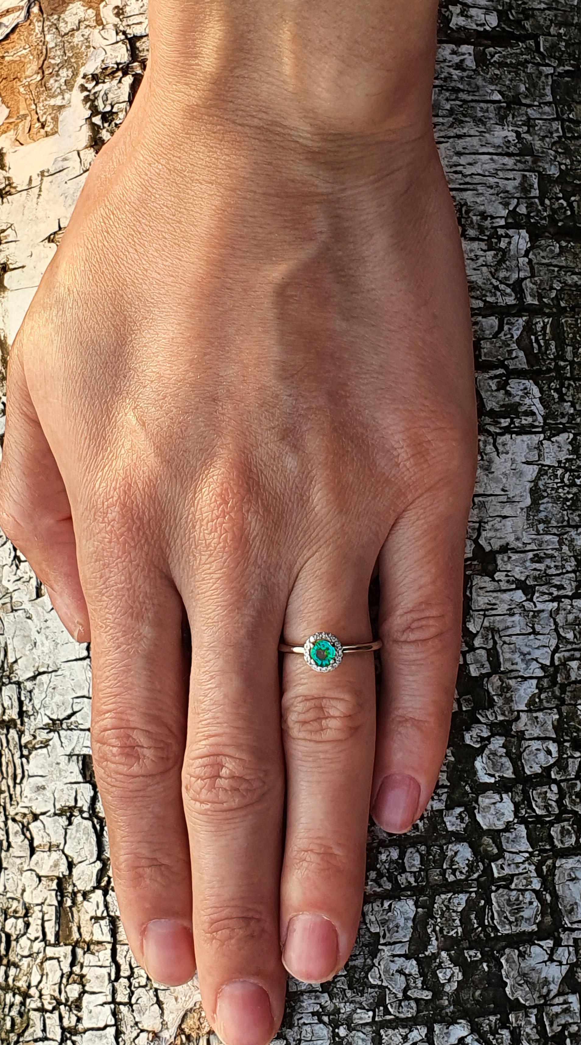 14k Gold Ring with Emerald and Diamonds, Emerald Halo Ring 3