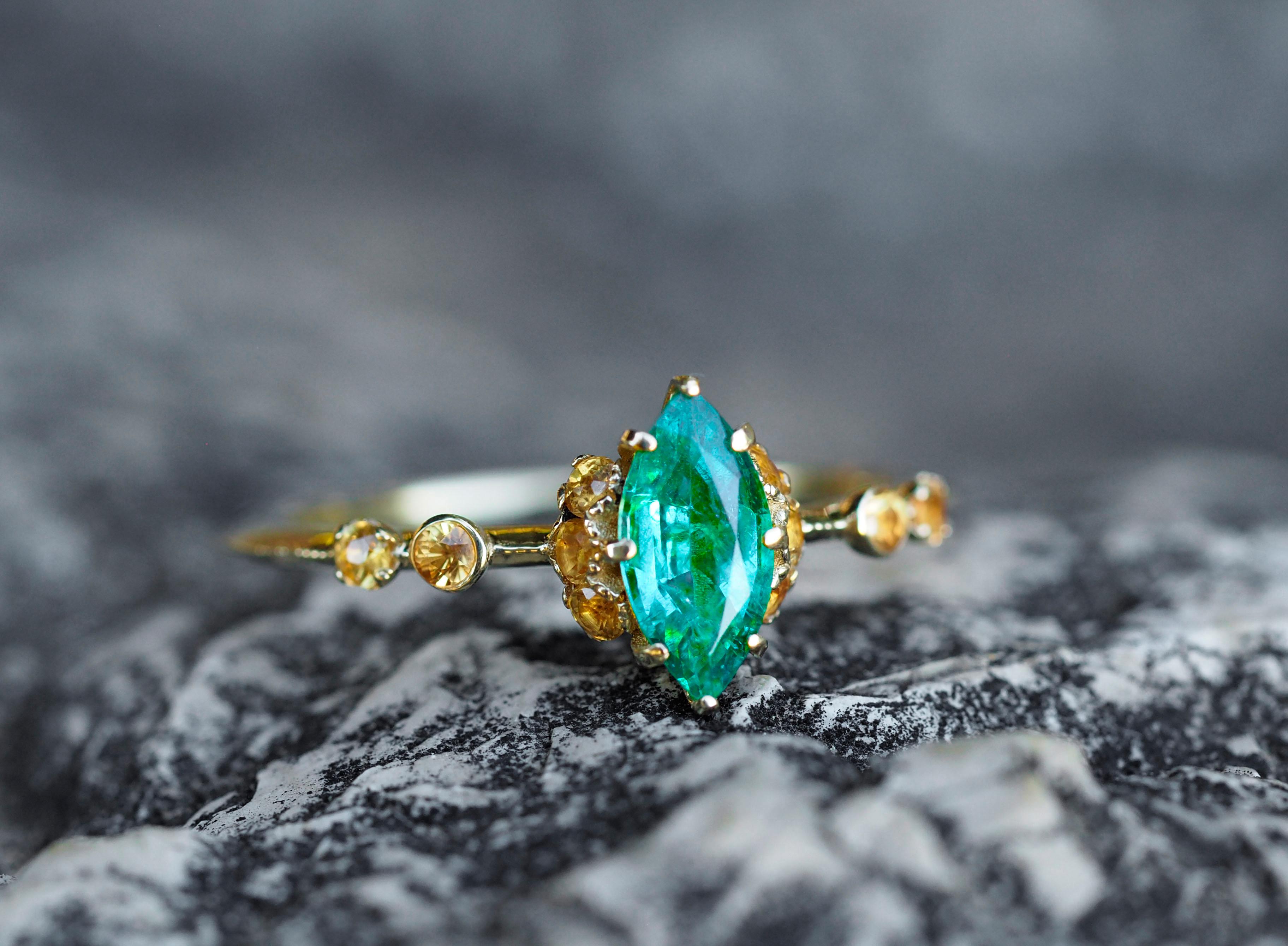 For Sale:  14 Karat Gold Ring with Emerald and Sapphires 9