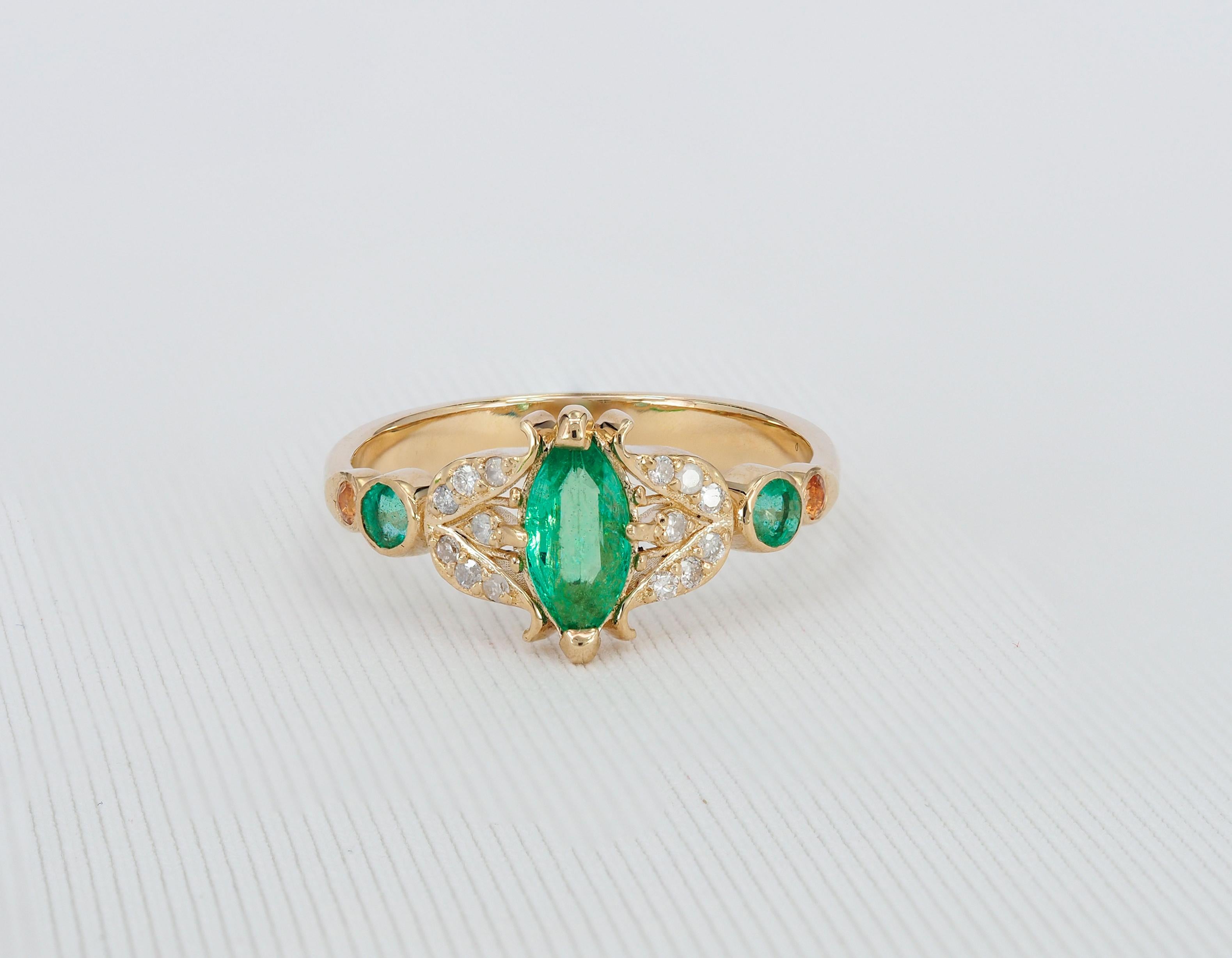 For Sale:  Gold Ring with Marquise Emerald. Vintage inspirired emerald ring. Art-deco !  4