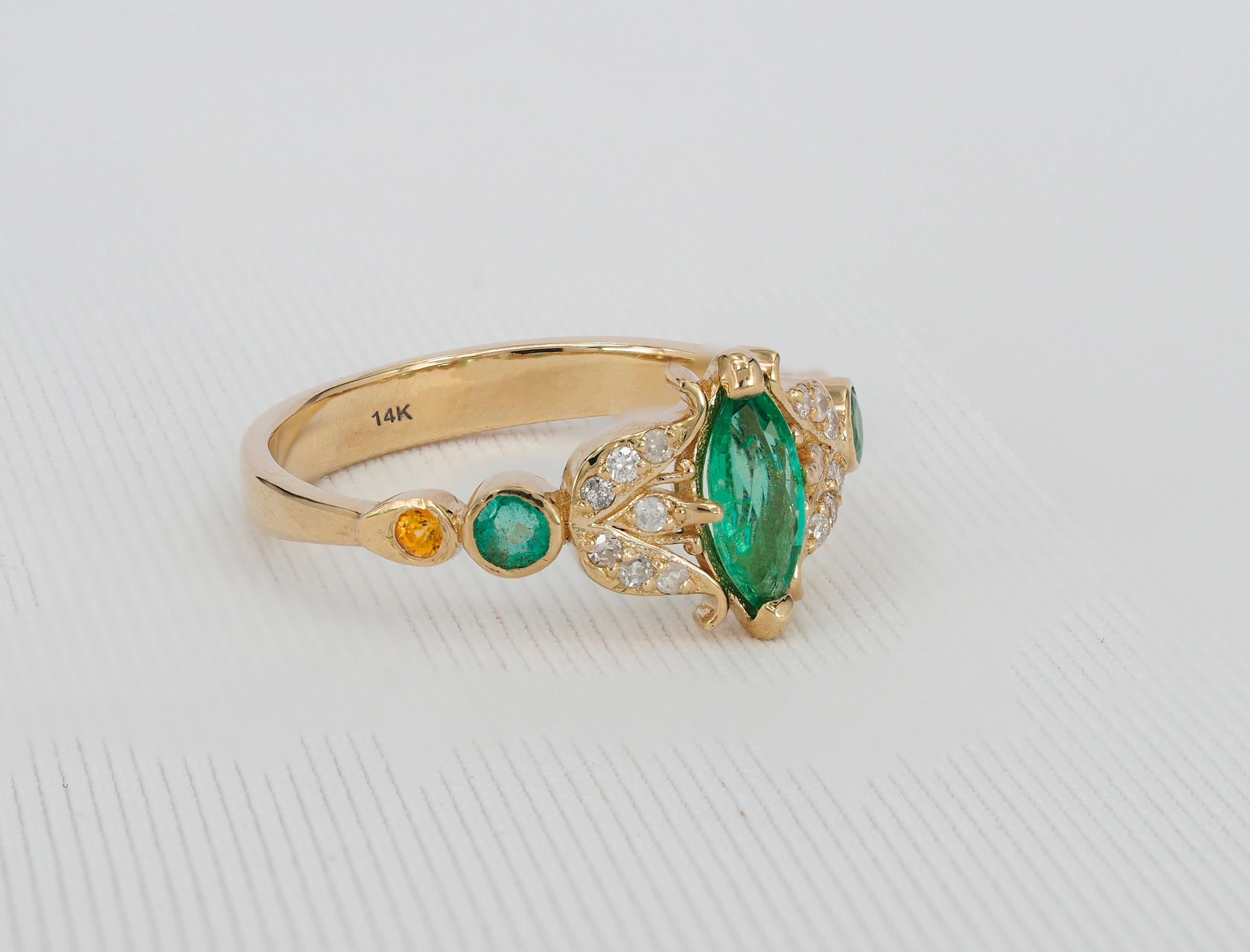 For Sale:  Gold Ring with Marquise Emerald. Vintage inspirired emerald ring. Art-deco !  5