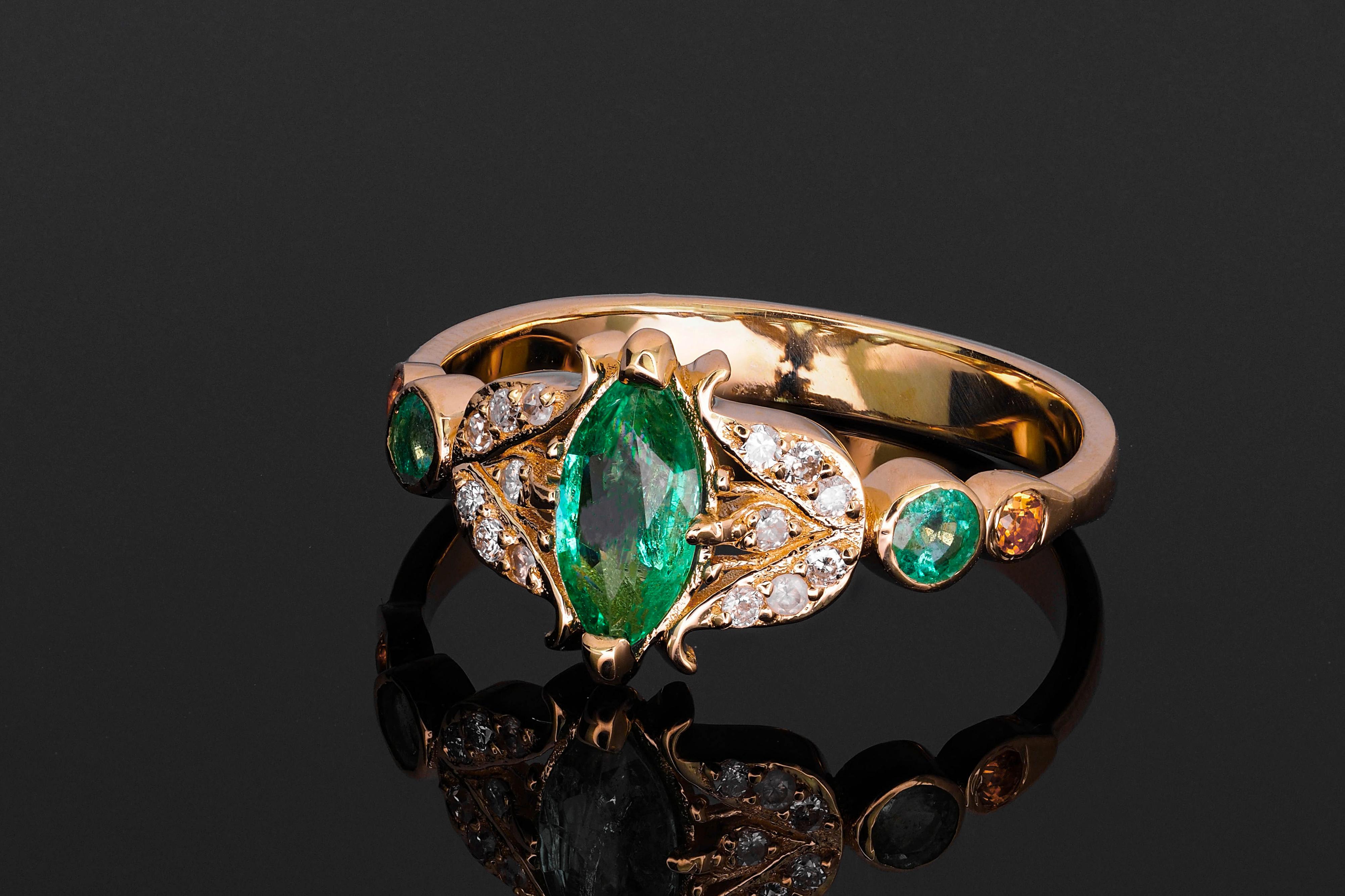For Sale:  Gold Ring with Marquise Emerald. Vintage inspirired emerald ring. Art-deco !  6