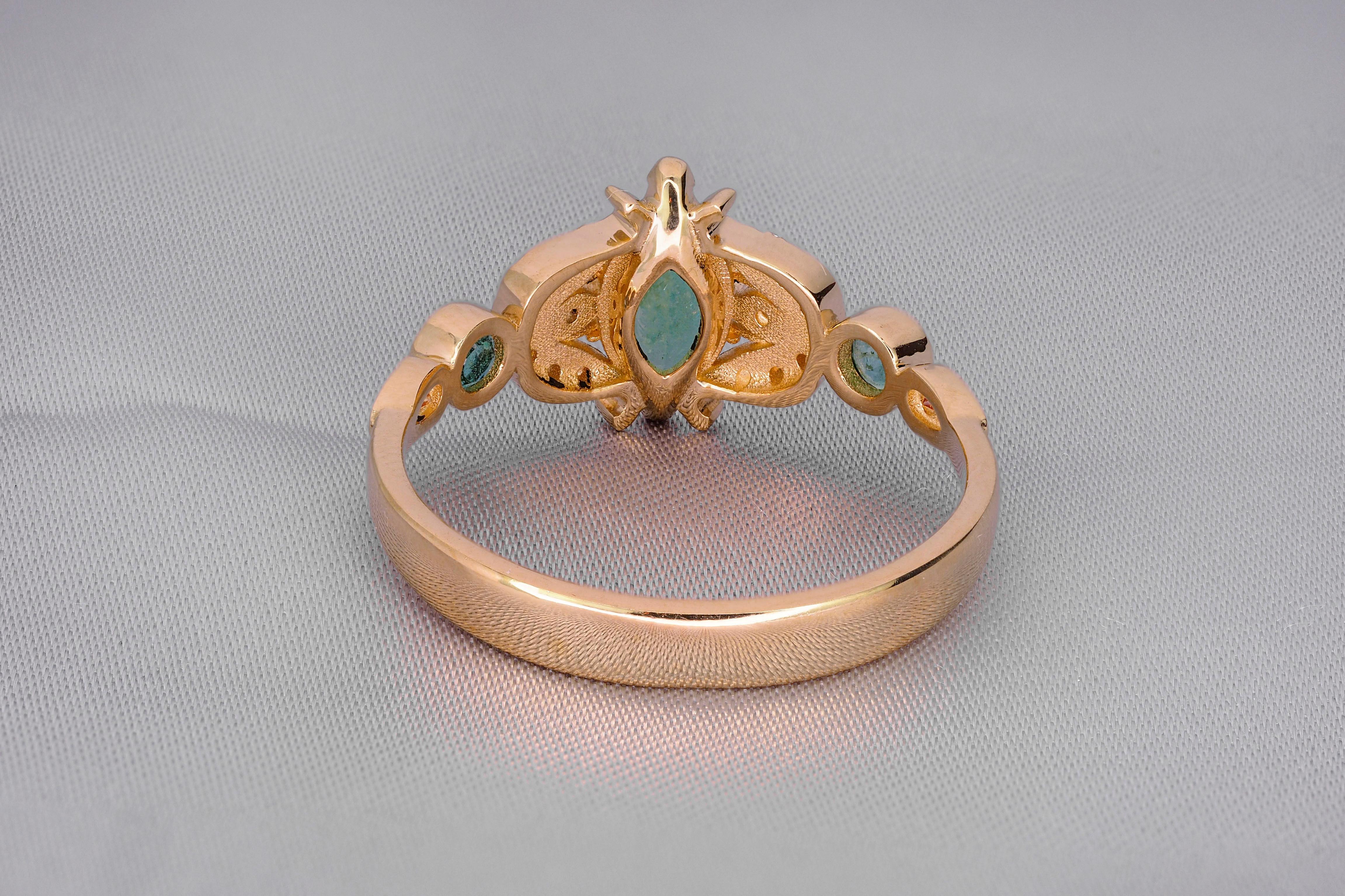 For Sale:  Gold Ring with Marquise Emerald. Vintage inspirired emerald ring. Art-deco !  8