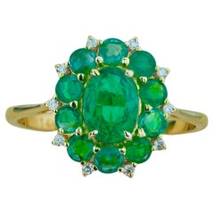 Emeralds and Diamonds 14k gold ring