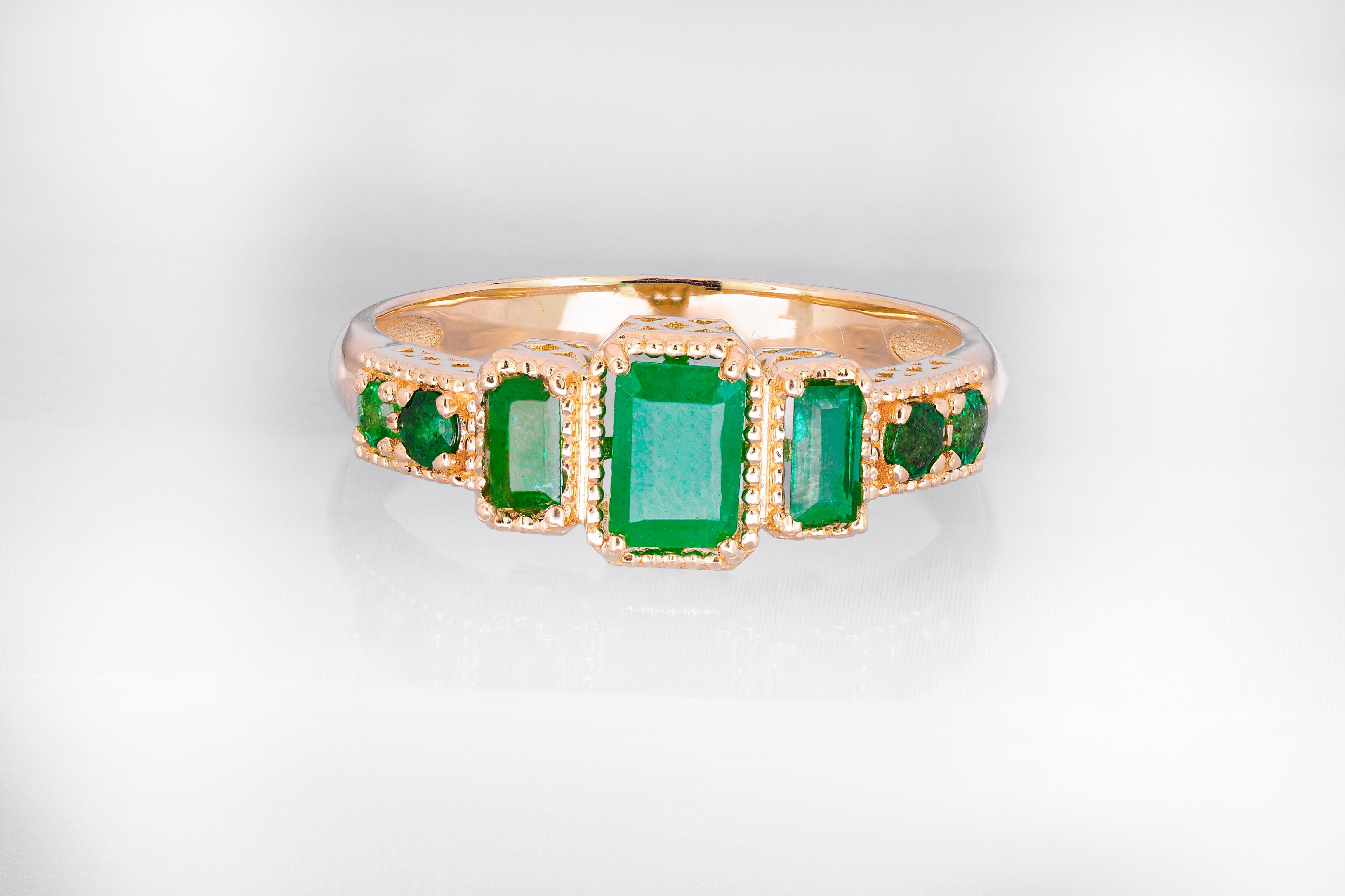 For Sale:  14k Gold Ring with Emeralds 5