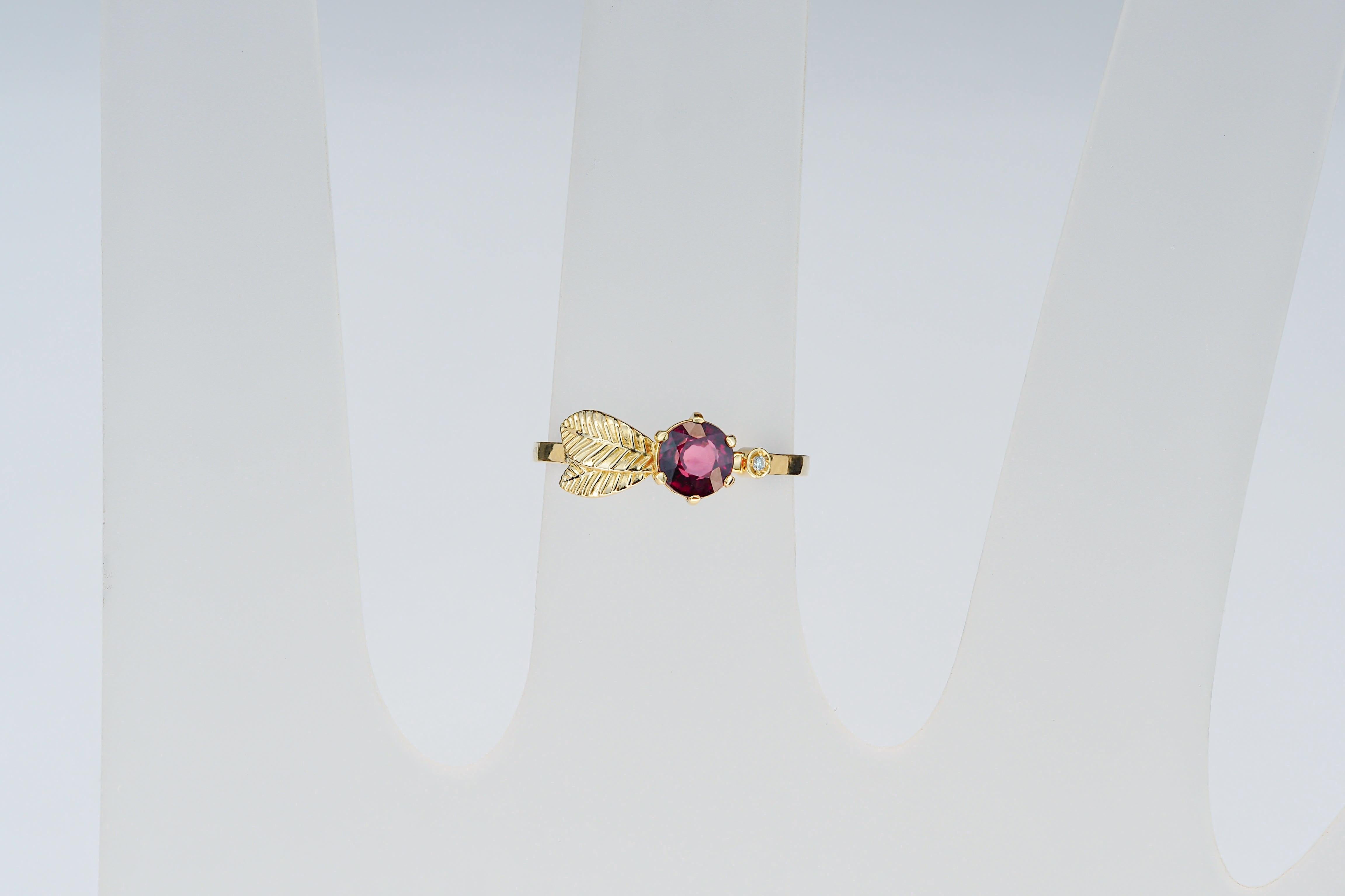 For Sale:  14k Gold Ring with Garnet and Diamonds 10