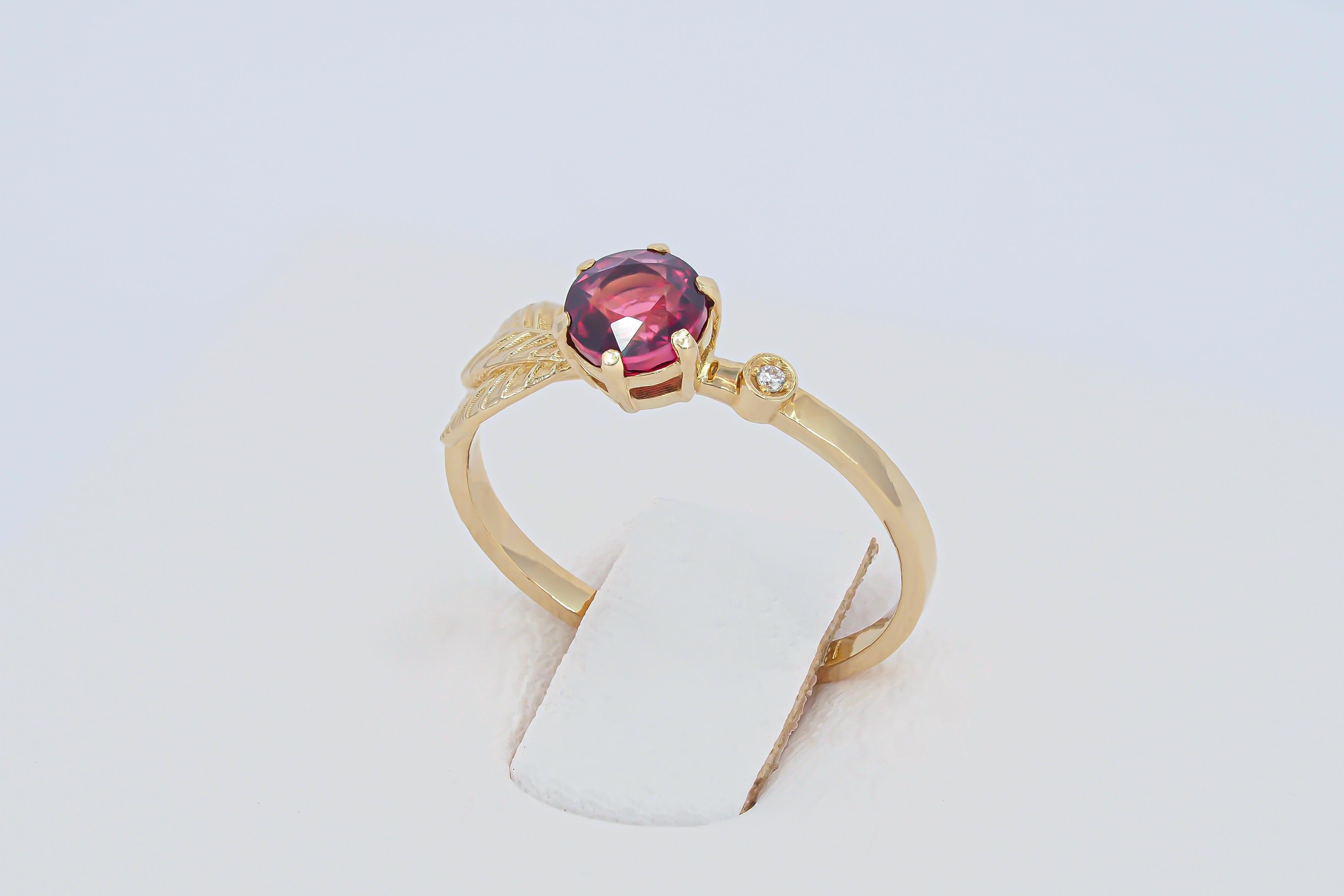 For Sale:  14k Gold Ring with Garnet and Diamonds 7