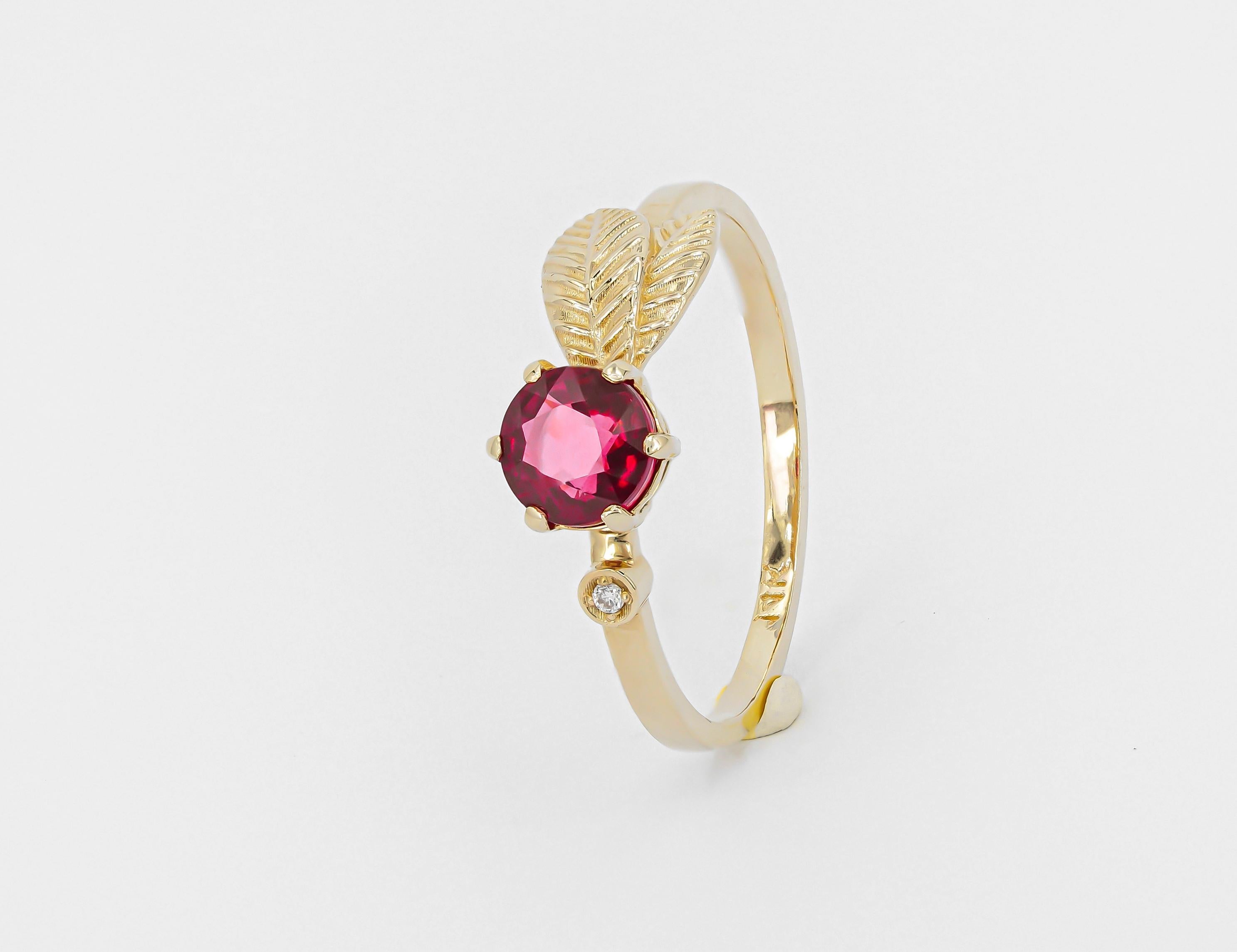 For Sale:  14k Gold Ring with Garnet and Diamonds 9