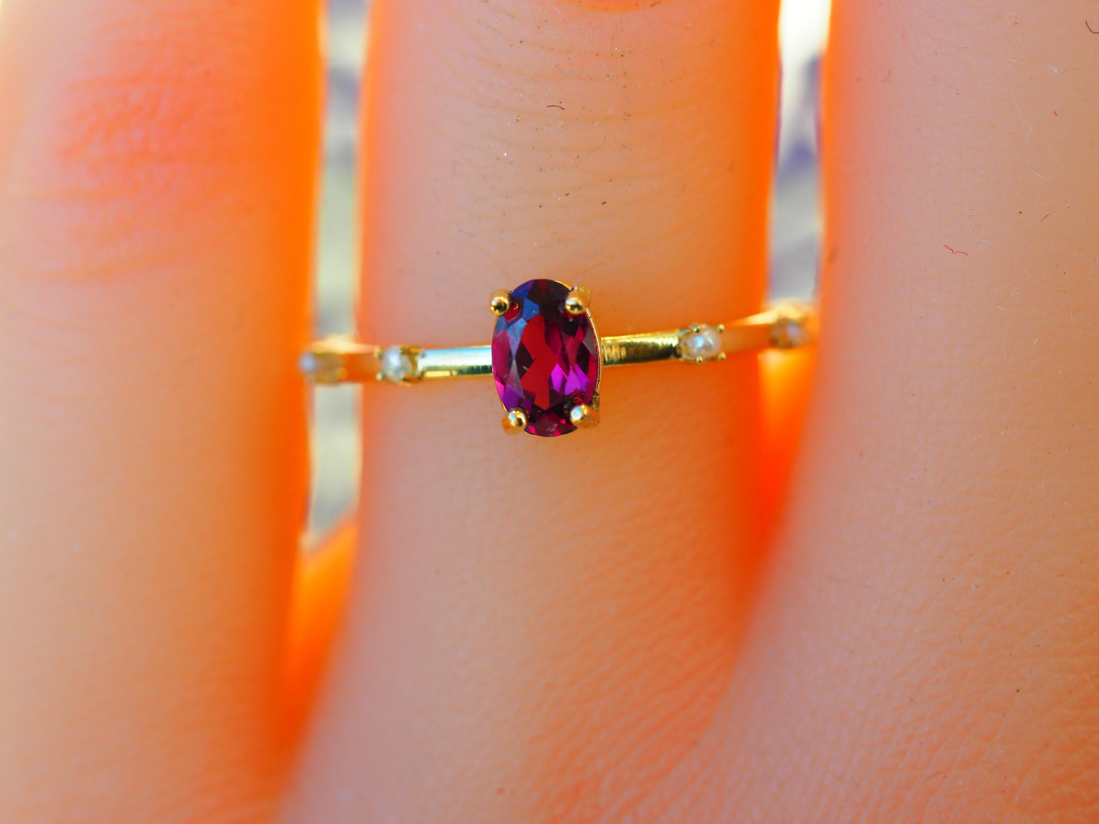 For Sale:  Garnet and pearls 14k gold ring. Eternity ring 10