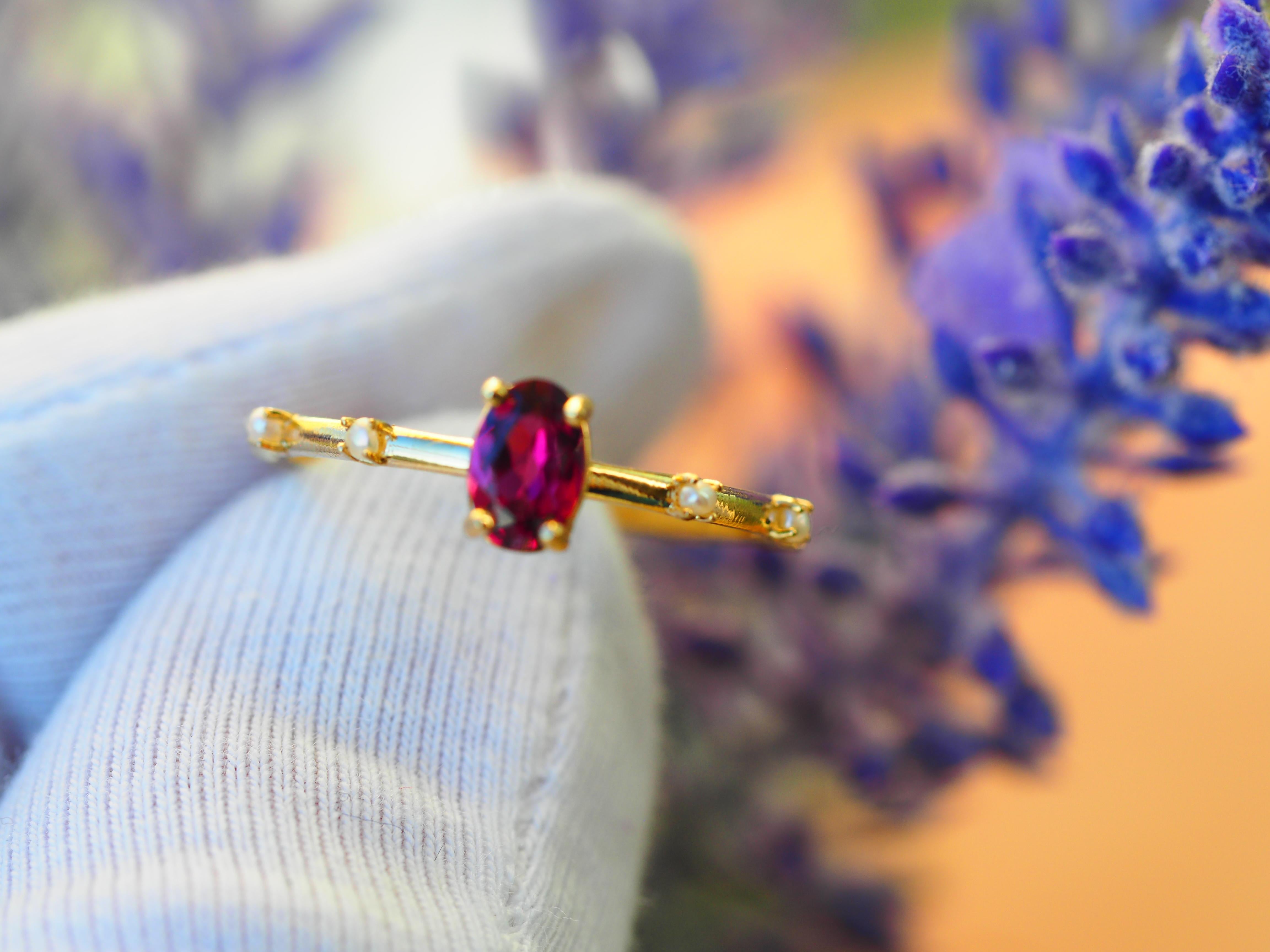 For Sale:  Garnet and pearls 14k gold ring. Eternity ring 13