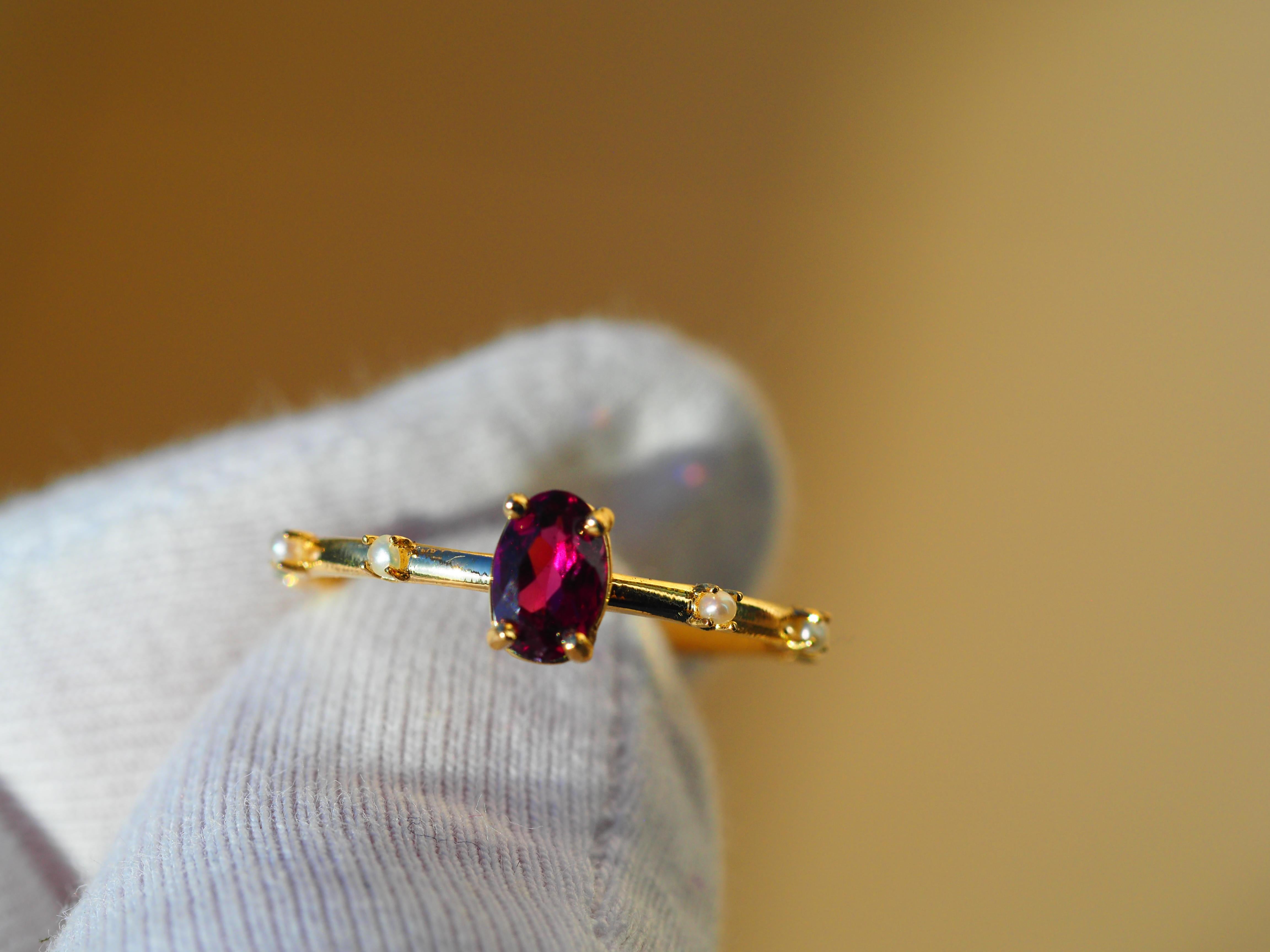 For Sale:  Garnet and pearls 14k gold ring. Eternity ring 14