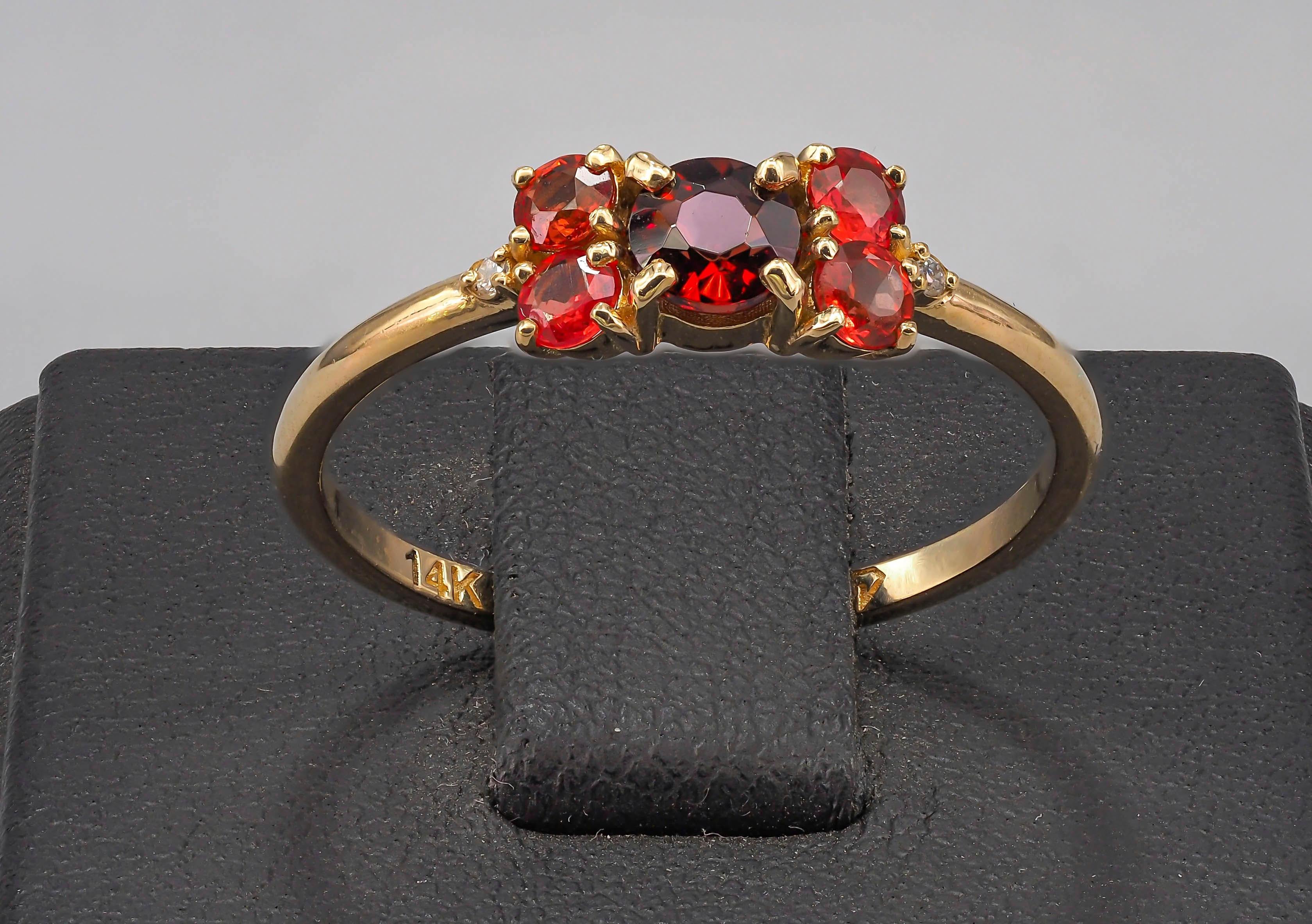 For Sale:  Garnet, Sapphires and Diamond 14k gold ring 2