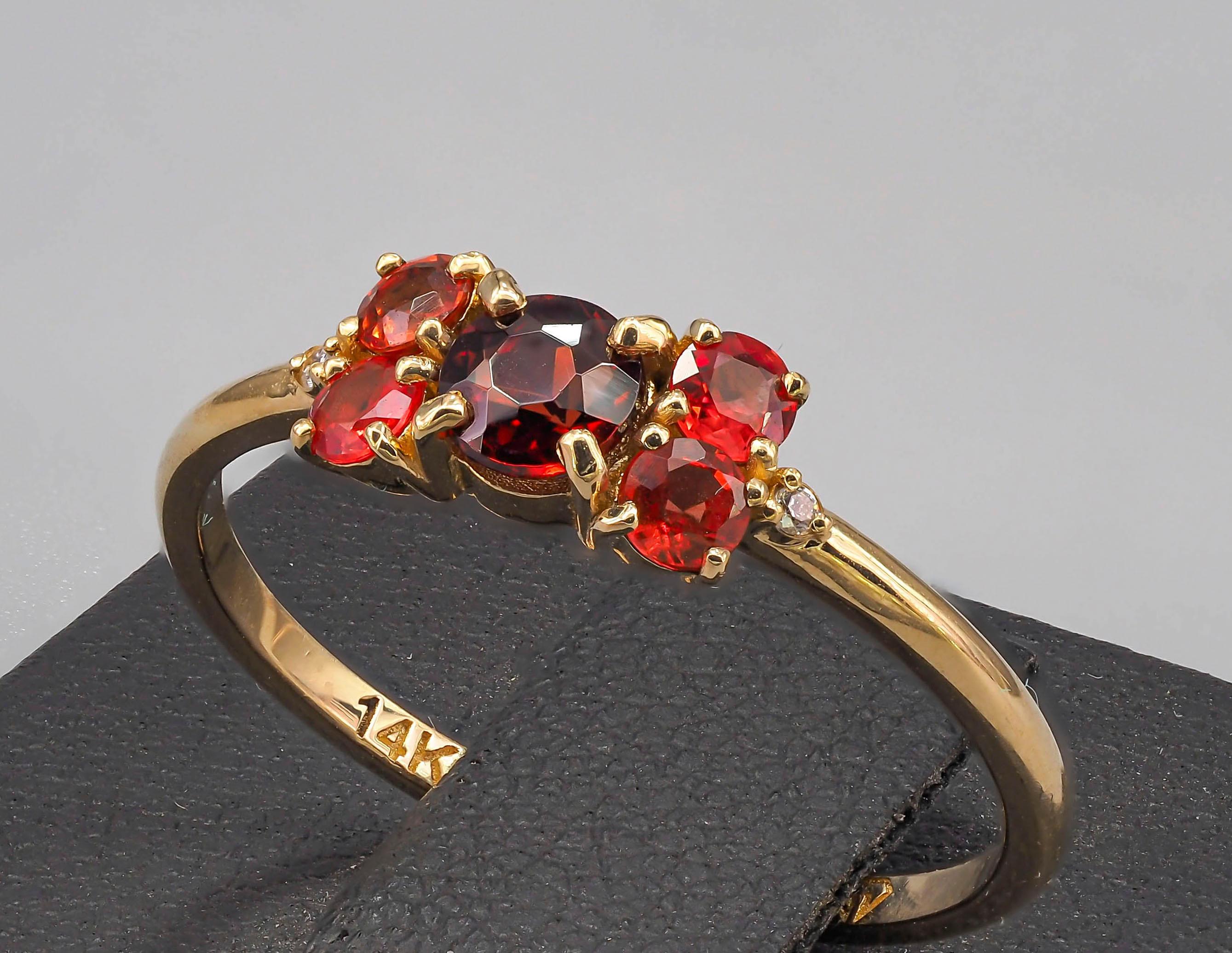 For Sale:  Garnet, Sapphires and Diamond 14k gold ring 3
