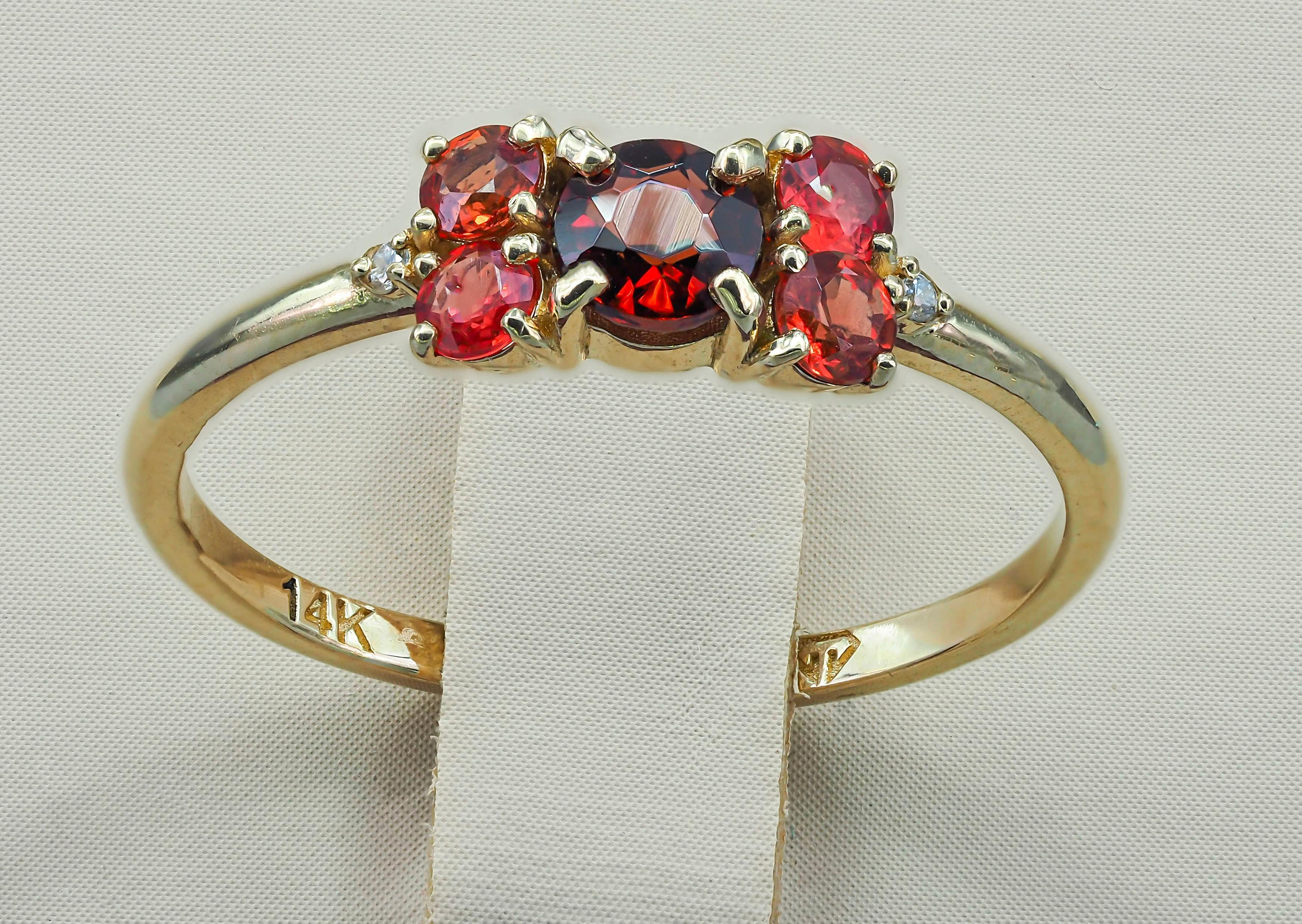 For Sale:  Garnet, Sapphires and Diamond 14k gold ring 4