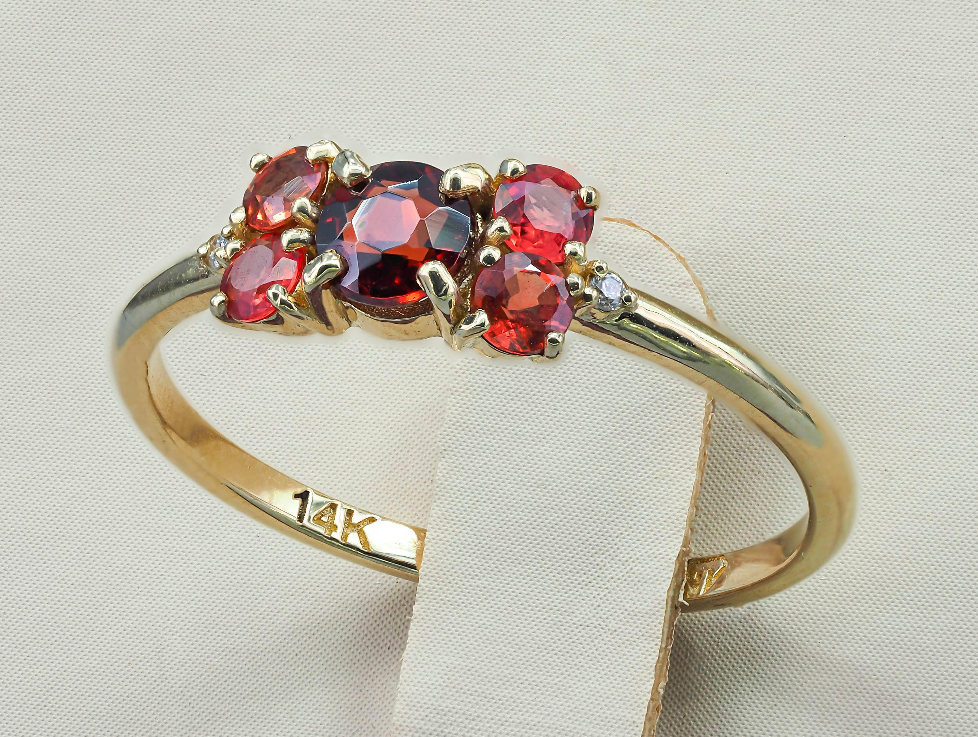For Sale:  Garnet, Sapphires and Diamond 14k gold ring 5